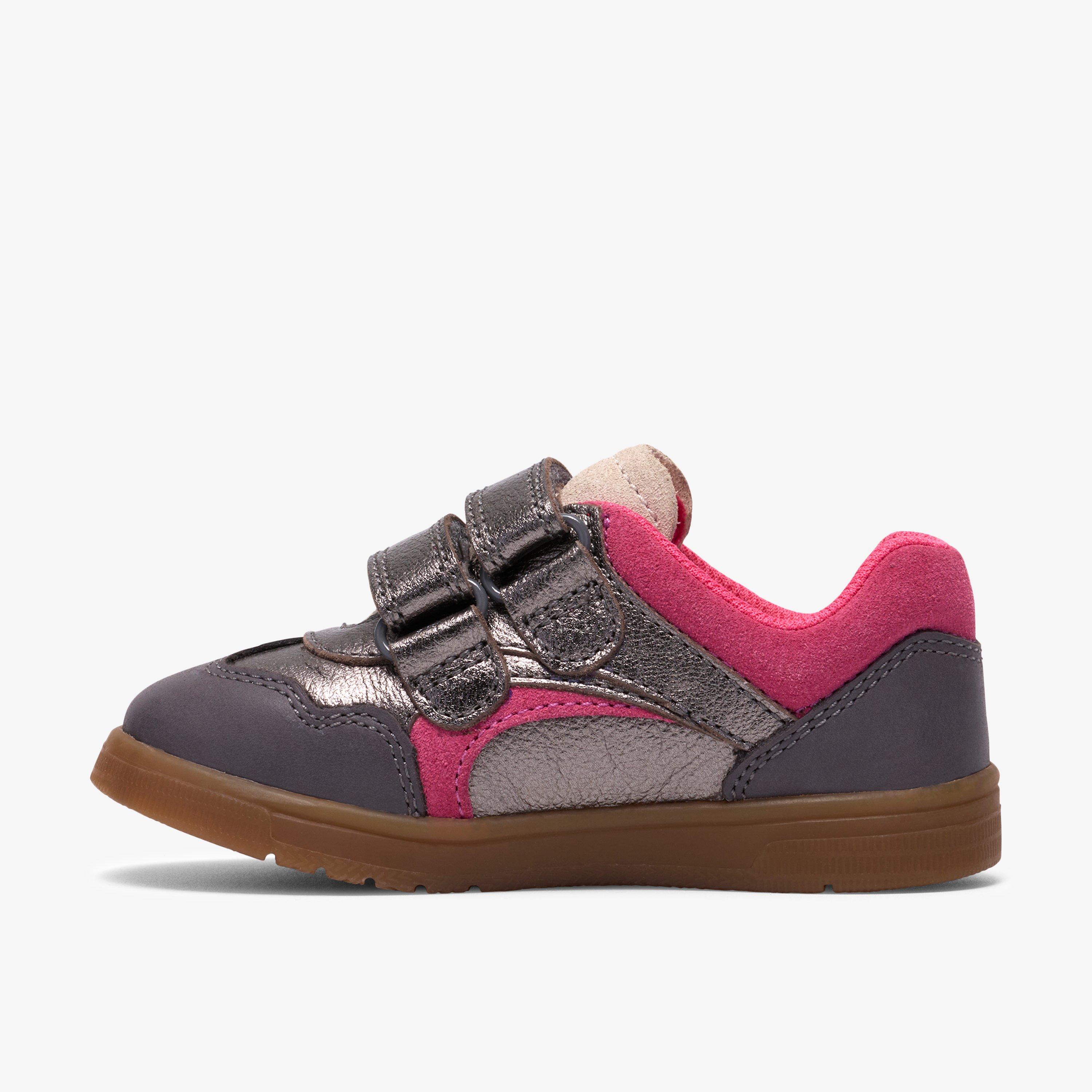 Disco Vibe Toddler Pewter Leather Trainers, view 2 of 6