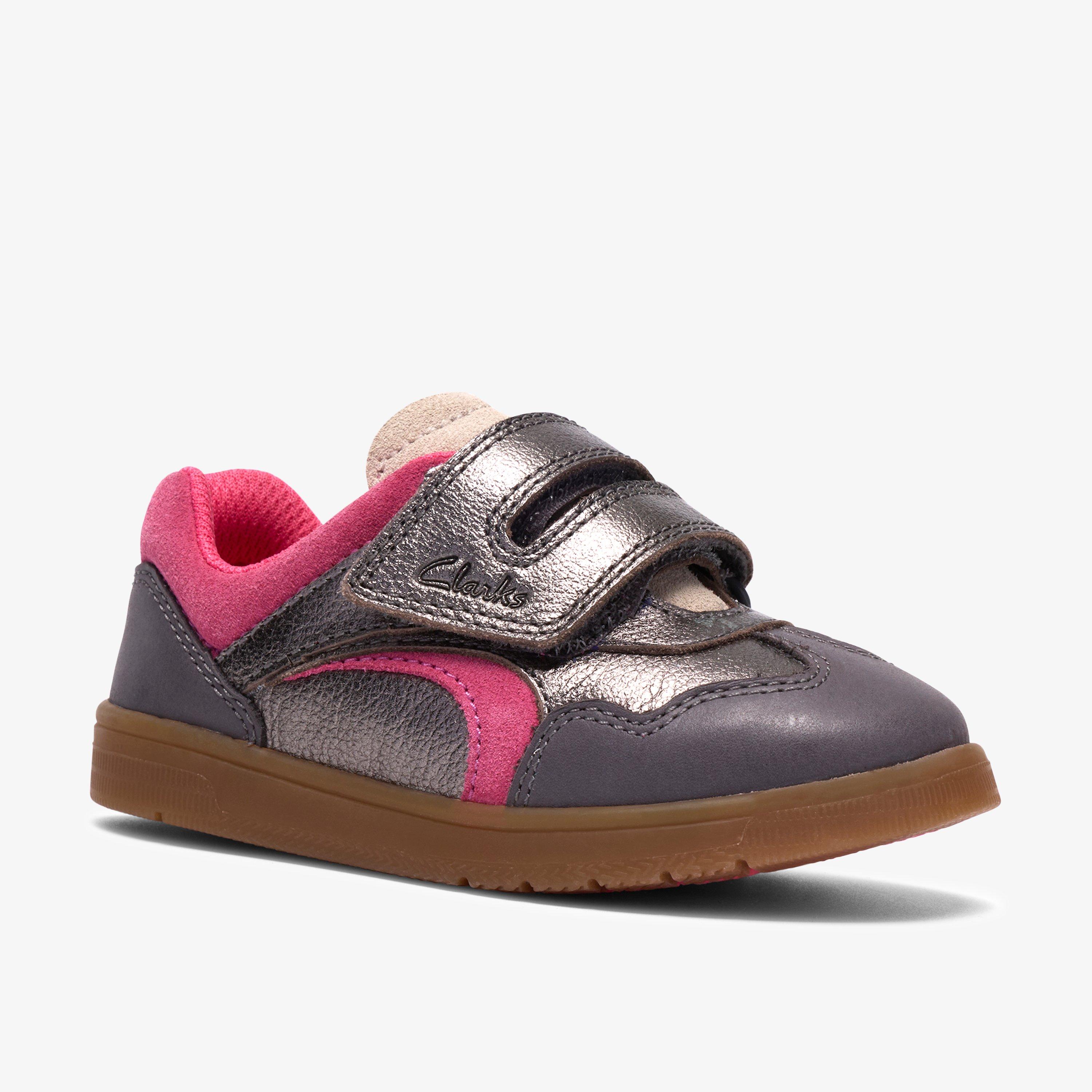 Disco Vibe Toddler Pewter Leather Trainers, view 4 of 6