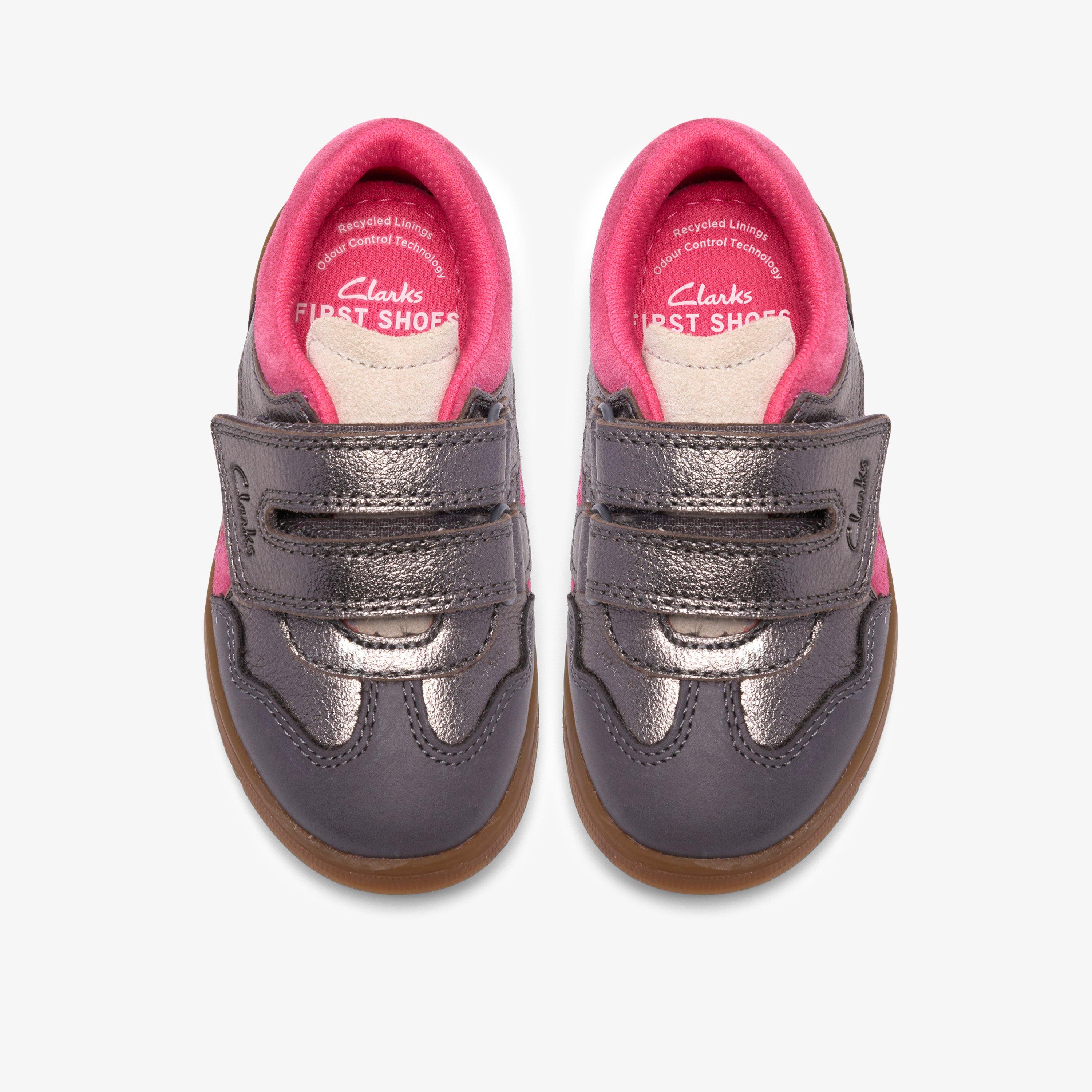 Disco Vibe Toddler Pewter Leather Trainers, view 6 of 6
