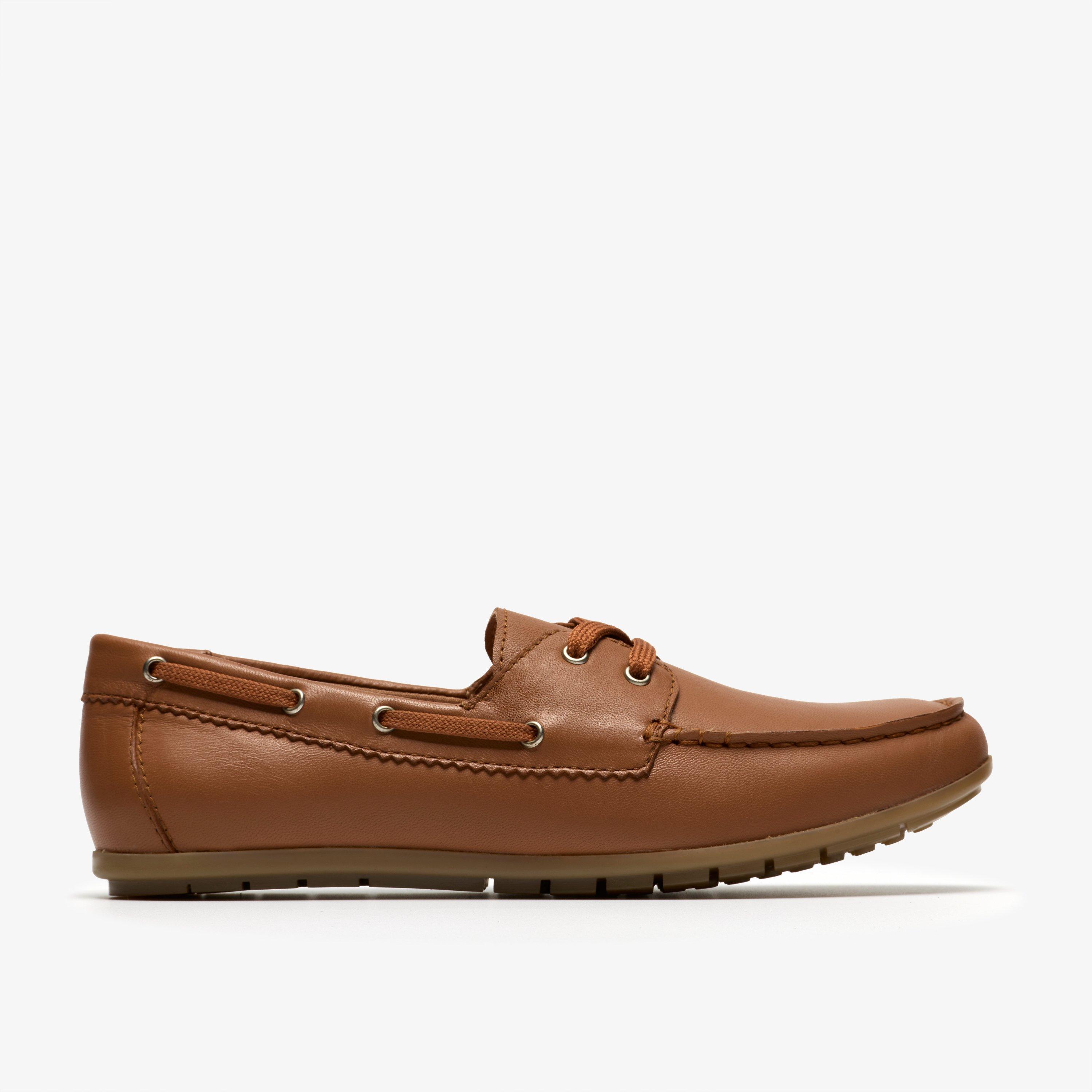 Elliotte Boat Tan Leather Boat Shoes Slip Ons, view 1 of 6
