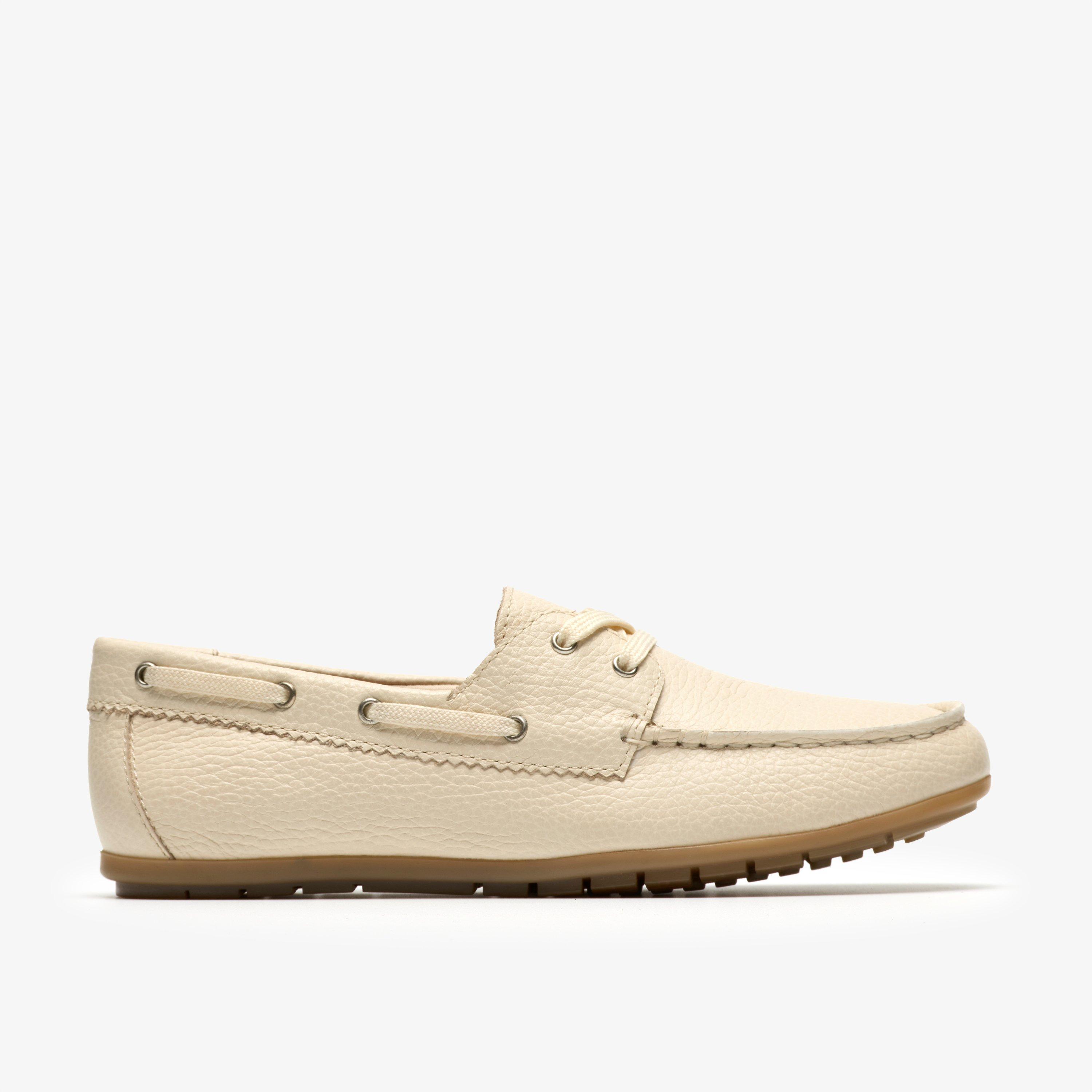 Elliotte Boat Cream Leather Boat Shoes Slip Ons, view 1 of 6