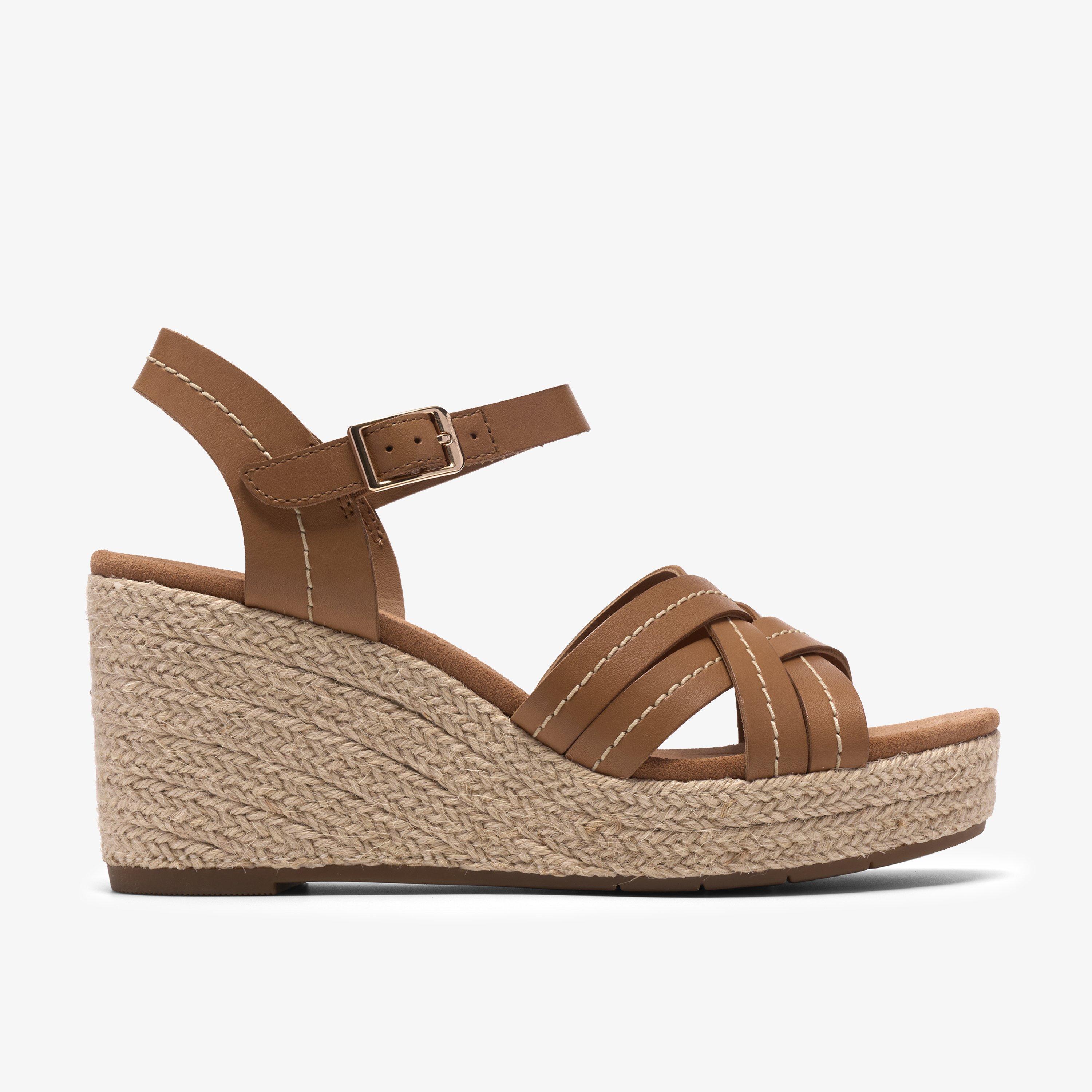 Sabina Strap Tan Leather Wedge Sandals, view 1 of 6