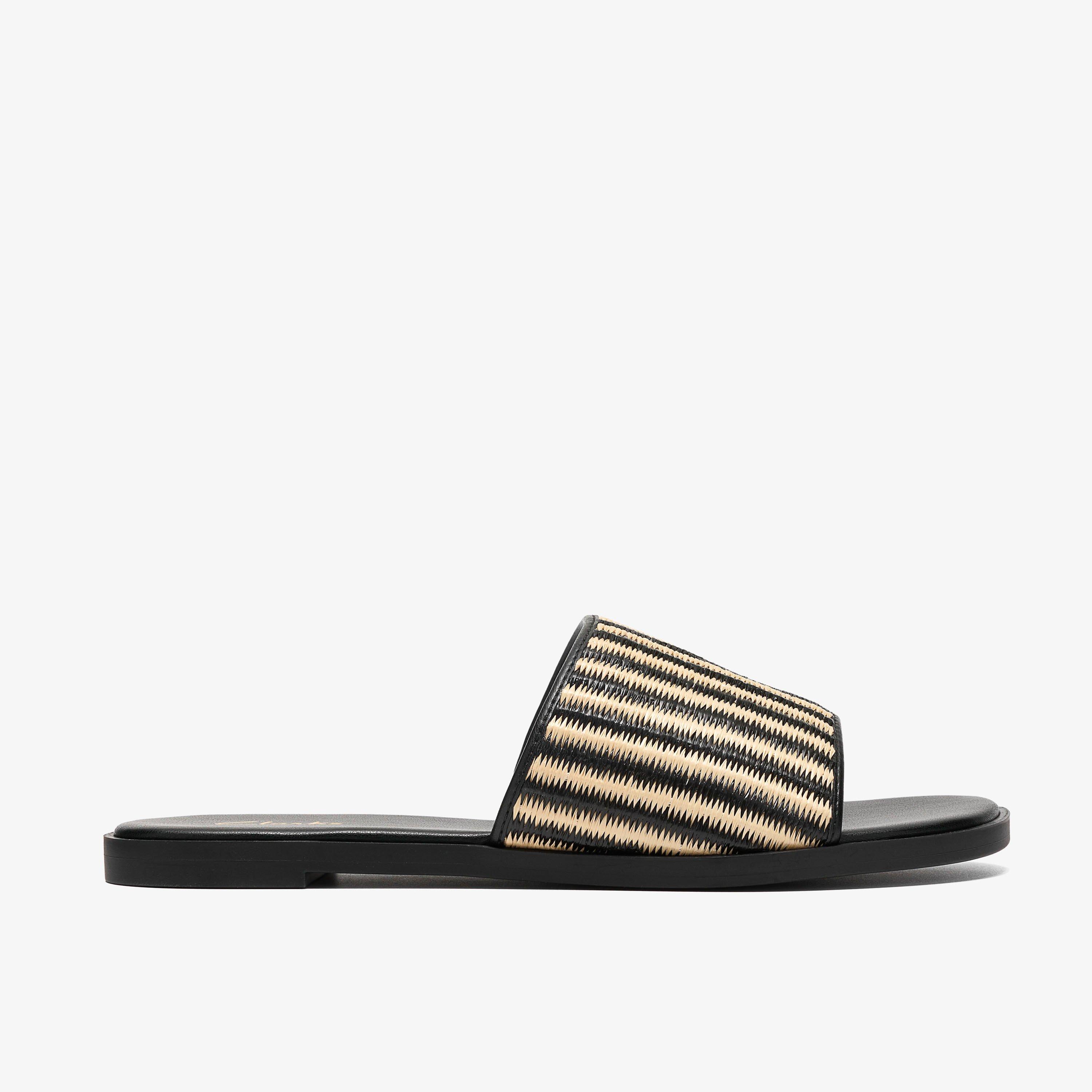 Erisia Strap Black Interest Flat Sandals Sliders, view 1 of 6