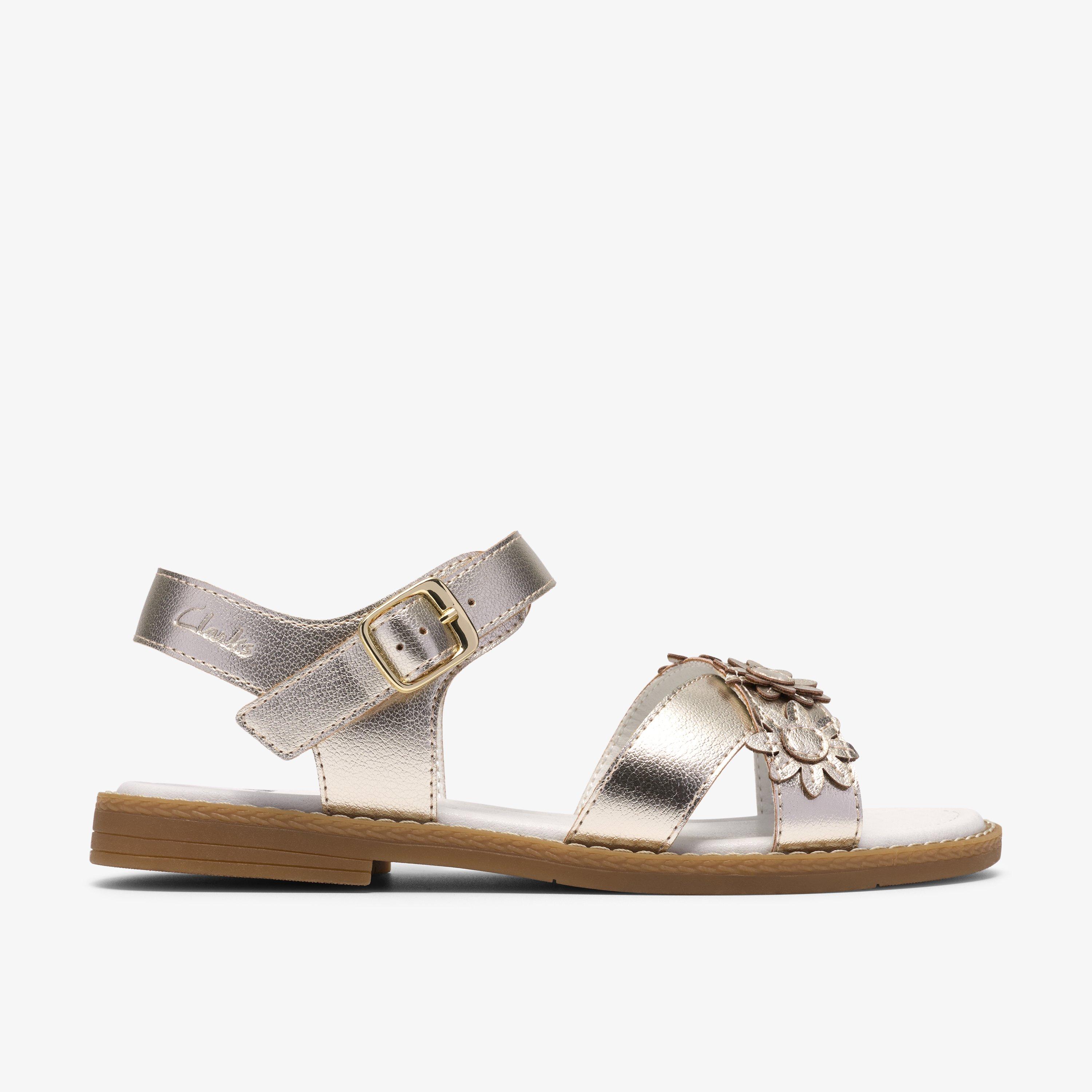 Luana Brill Kid Champagne Flat Sandals, view 1 of 6