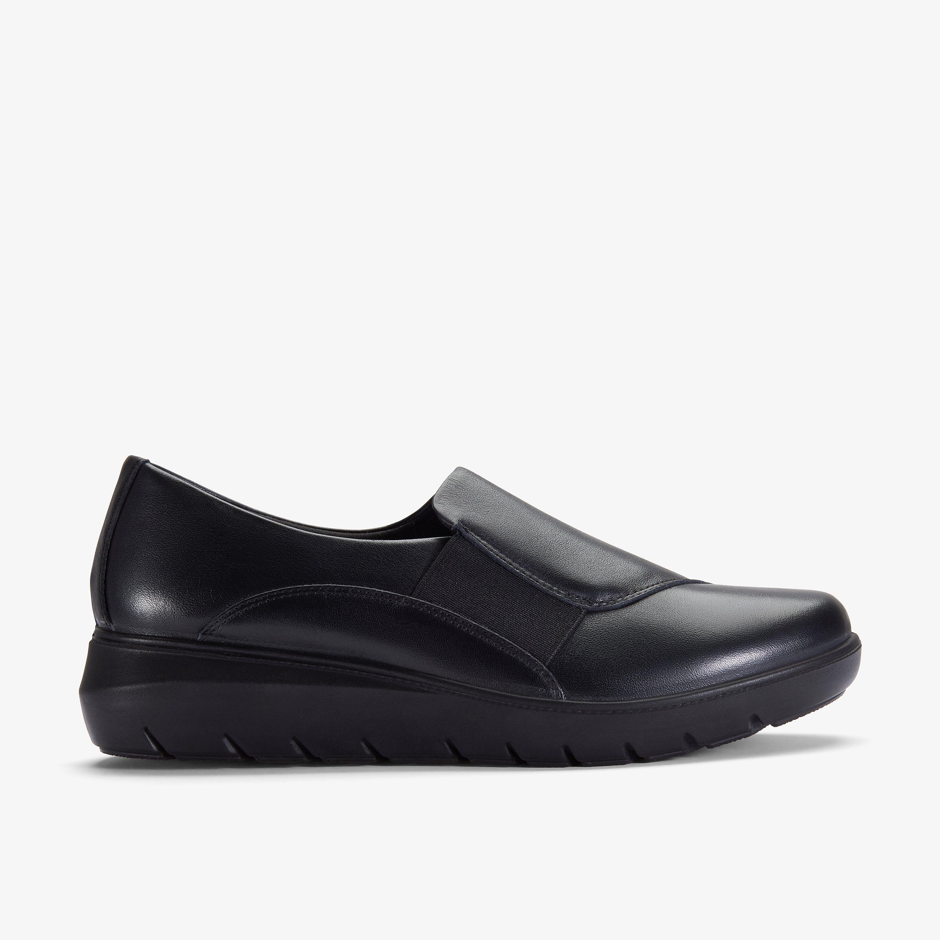 Un Bay Step Black Leather Slip Ons, view 1 of 6