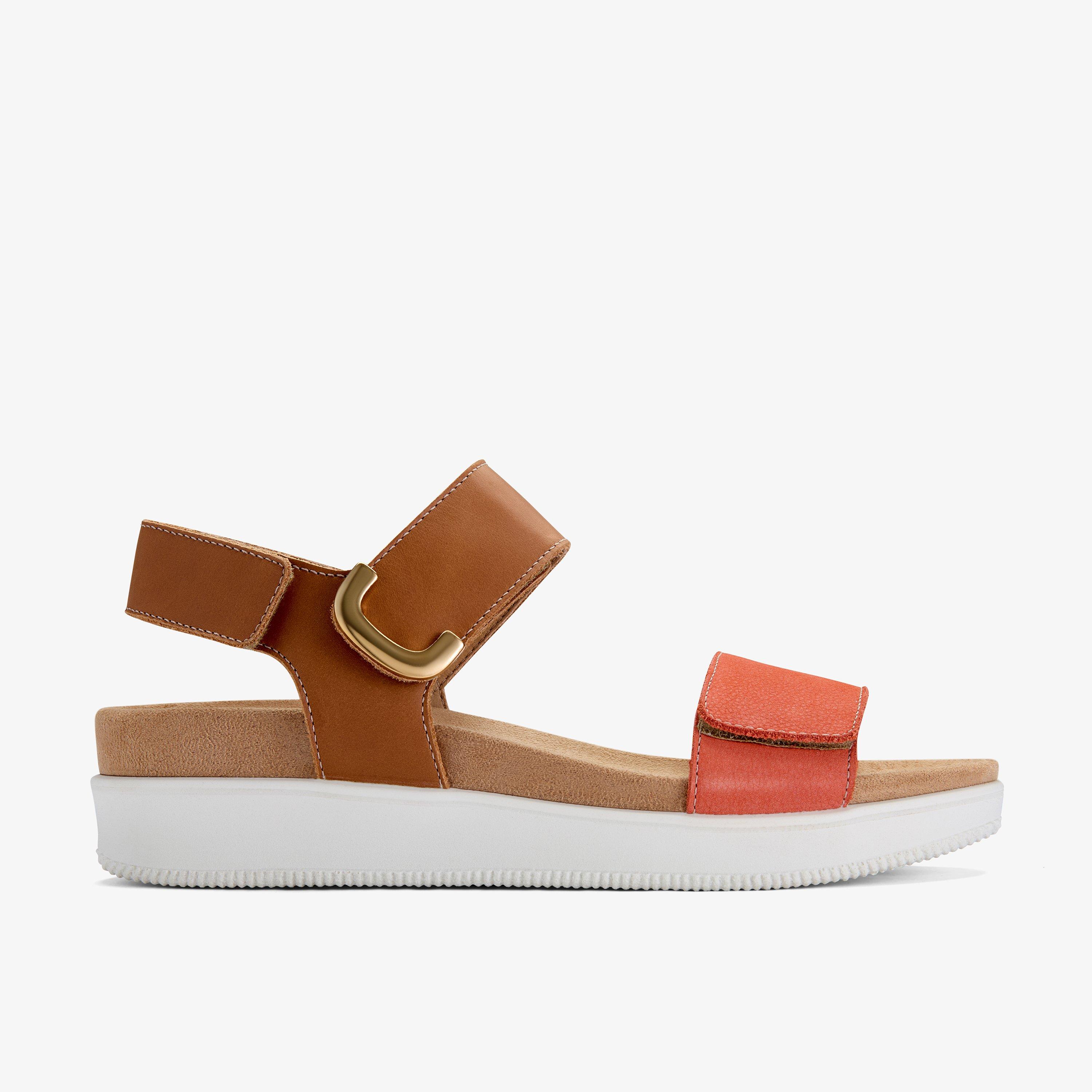 Un Sand Strap Tan Combination Leather Flat Sandals, view 1 of 6