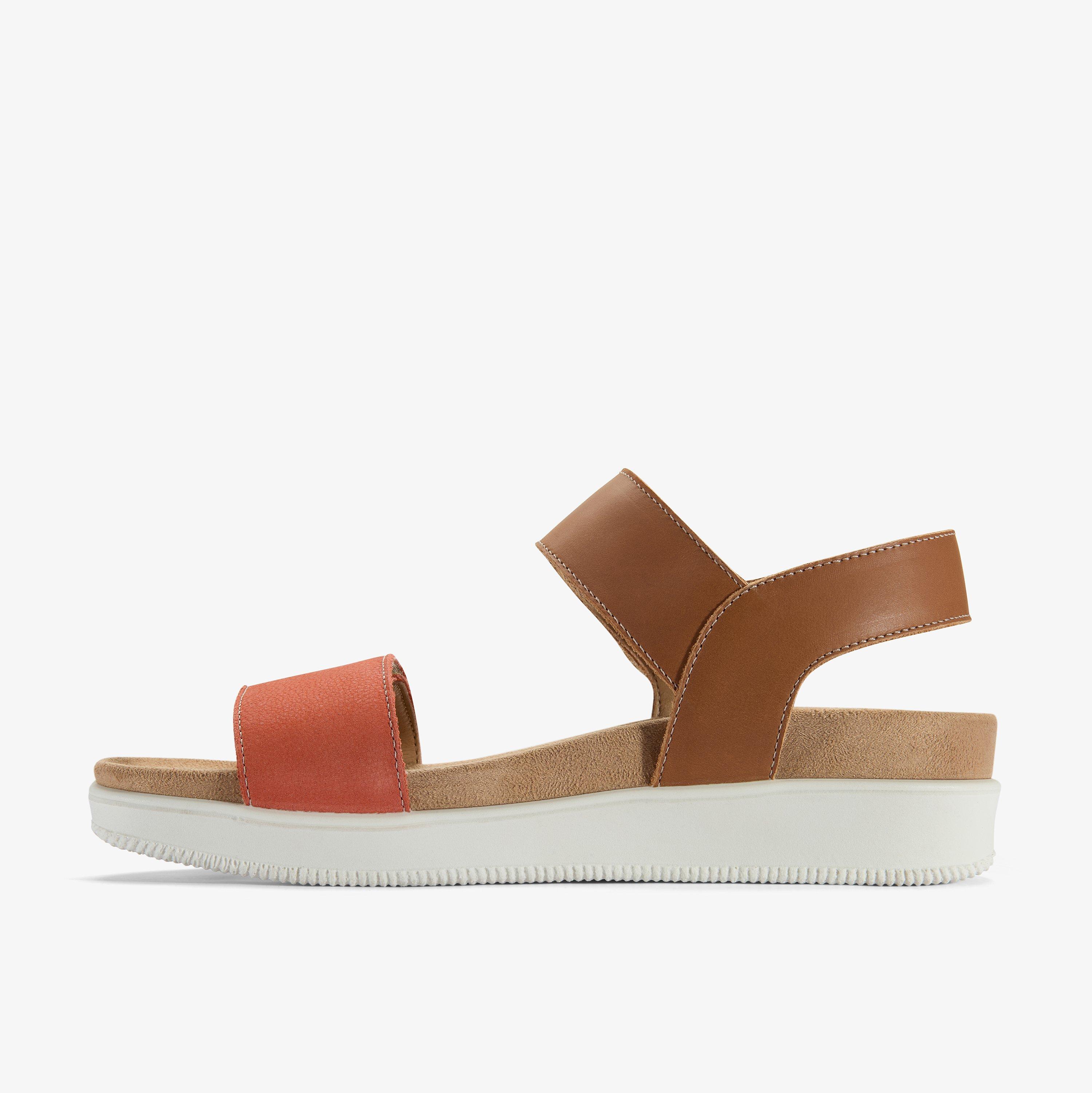 Un Sand Strap Tan Combination Leather Flat Sandals, view 2 of 6