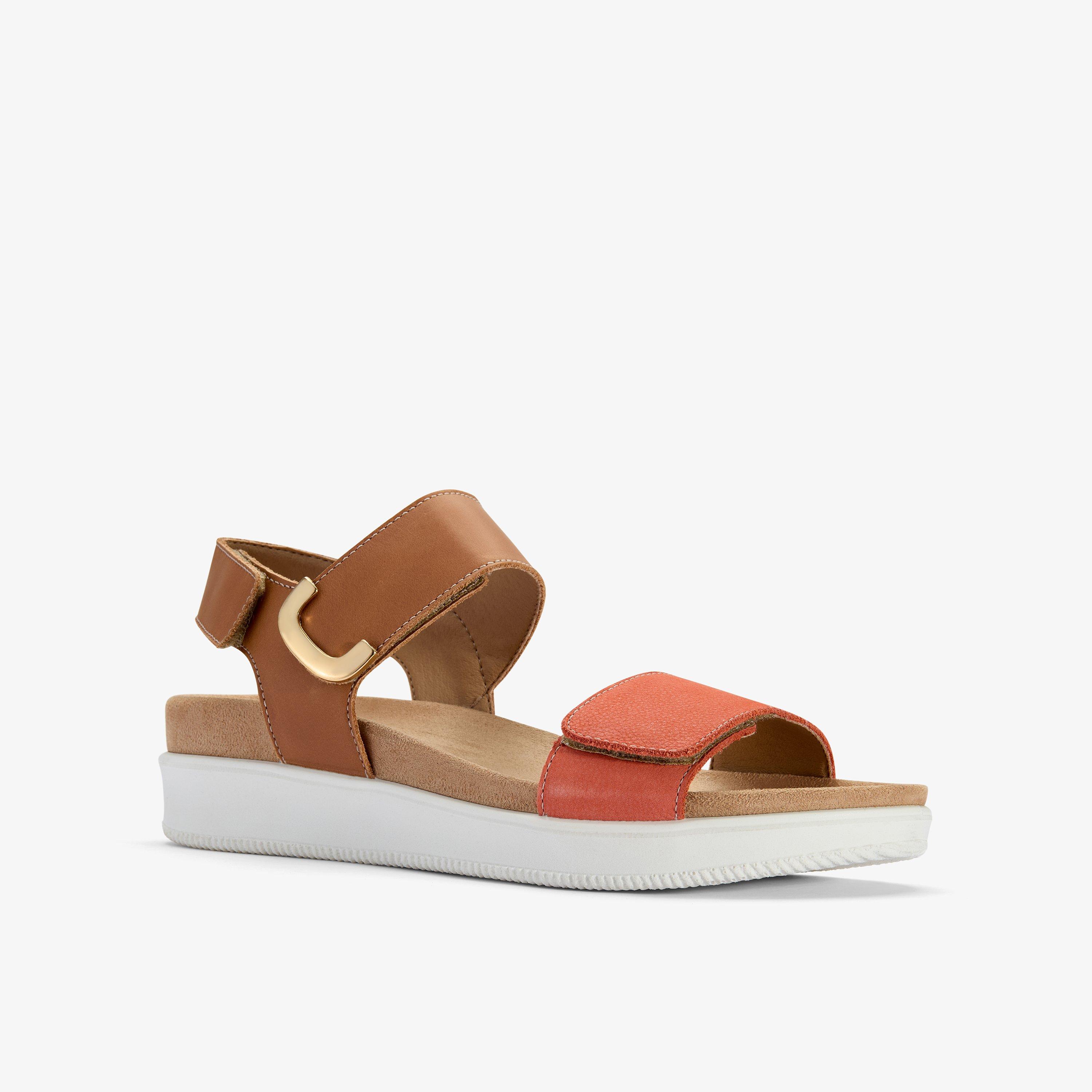 Un Sand Strap Tan Combination Leather Flat Sandals, view 5 of 6