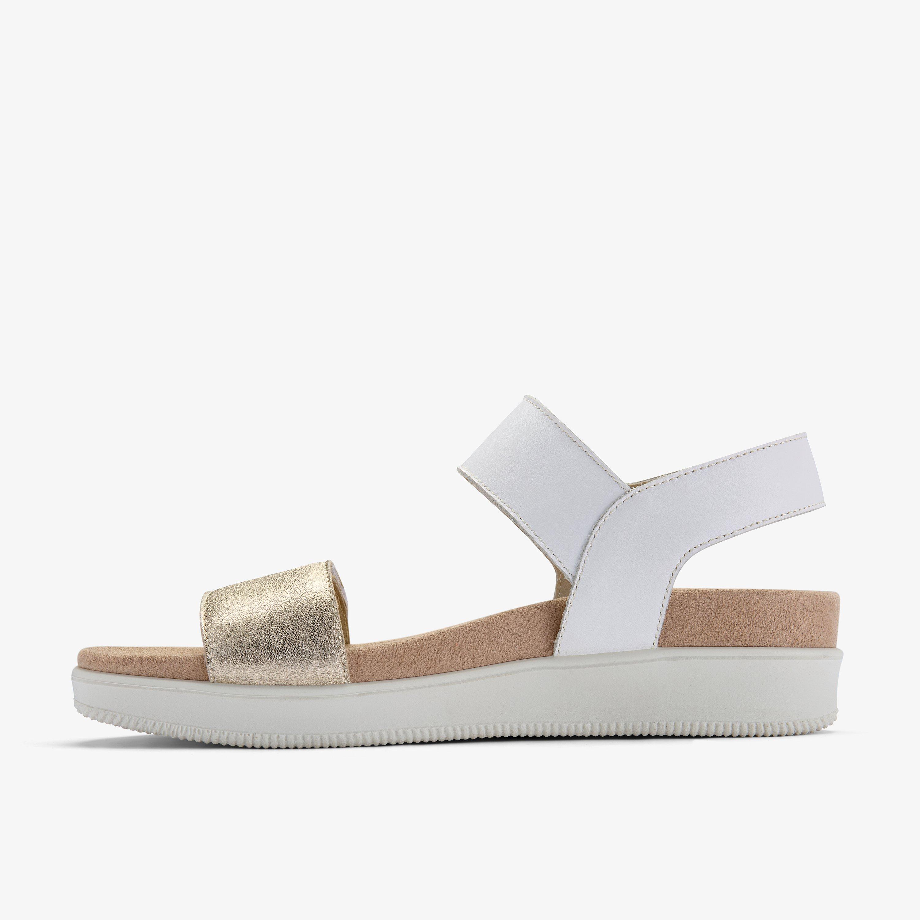 Un Sand Strap White Combination Leather Flat Sandals, view 2 of 6