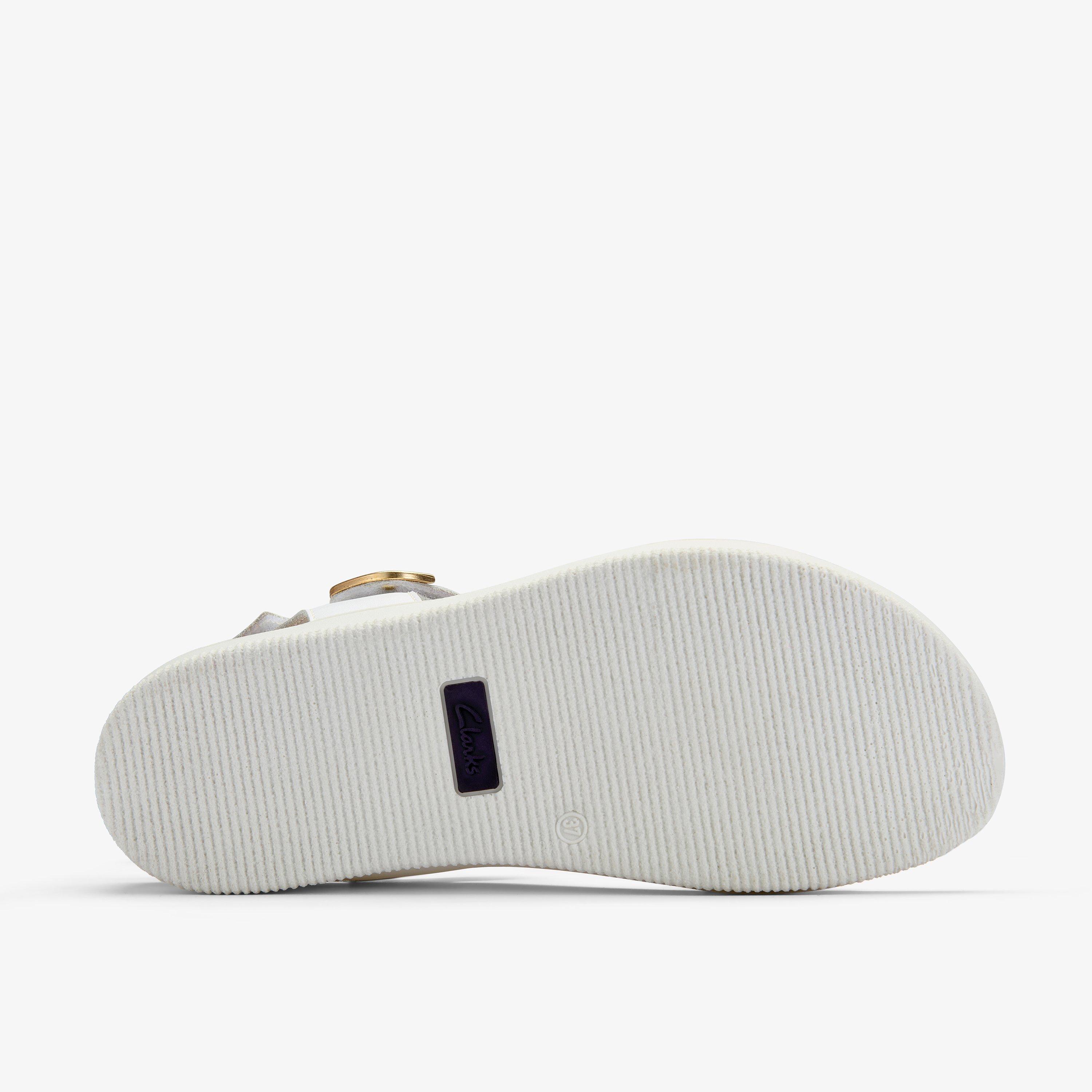 Un Sand Strap White Combination Leather Flat Sandals, view 3 of 6