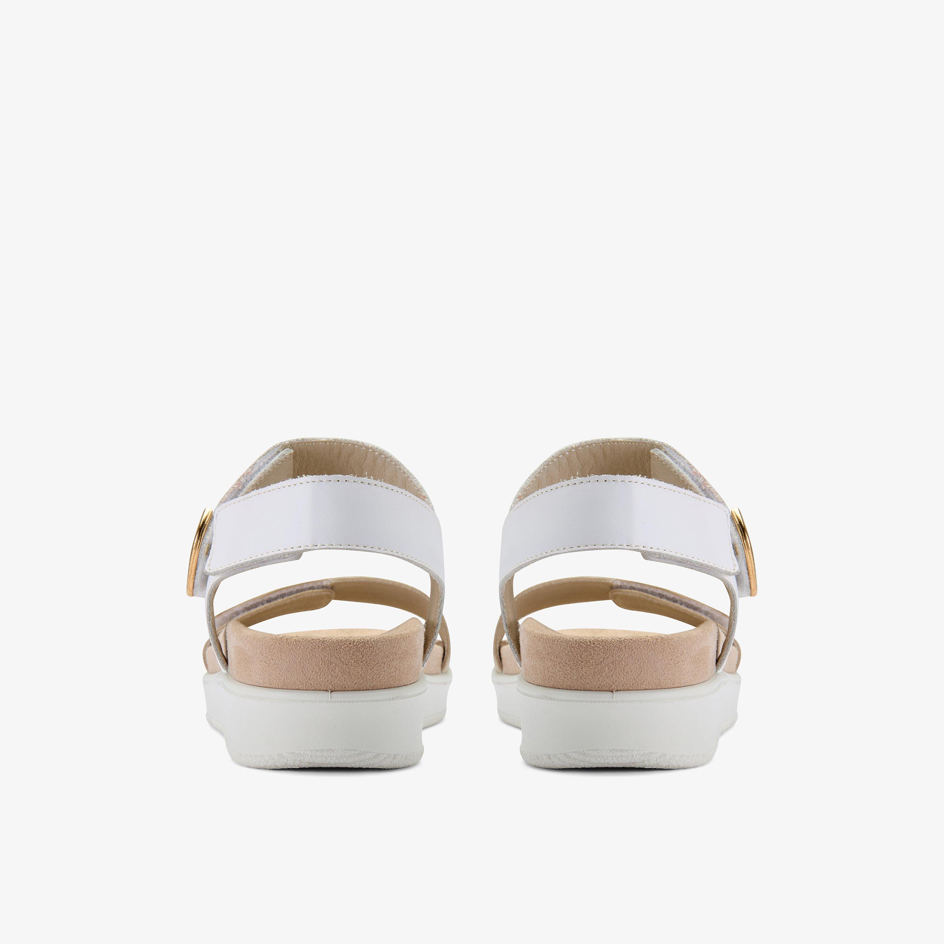 Un Sand Strap White Combination Leather Flat Sandals, view 4 of 6