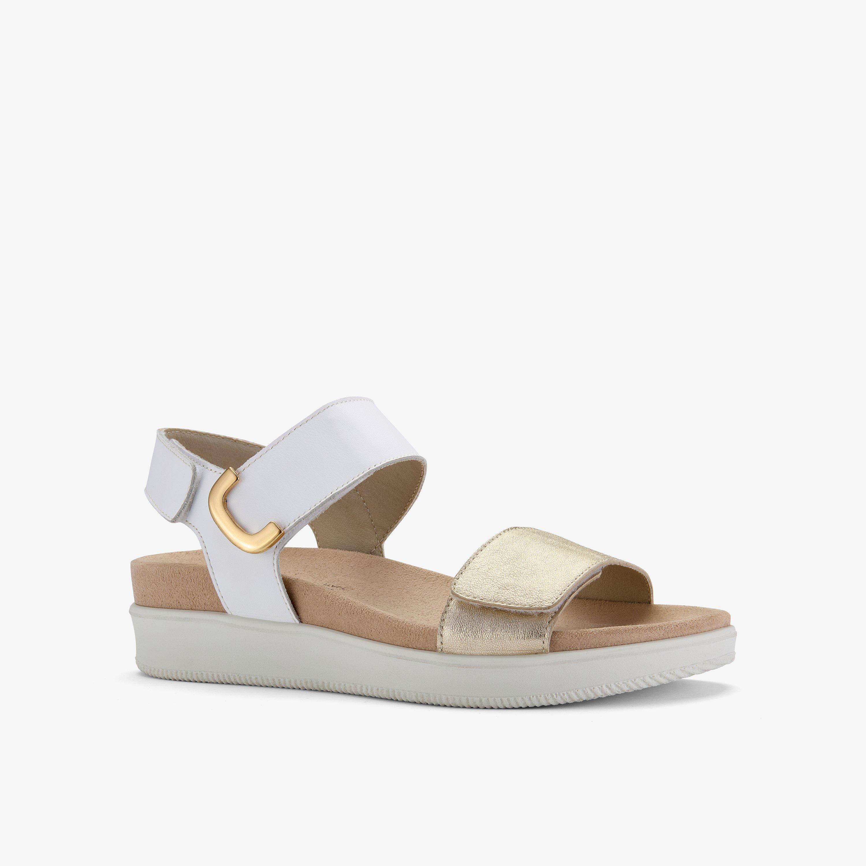 Un Sand Strap White Combination Leather Flat Sandals, view 5 of 6