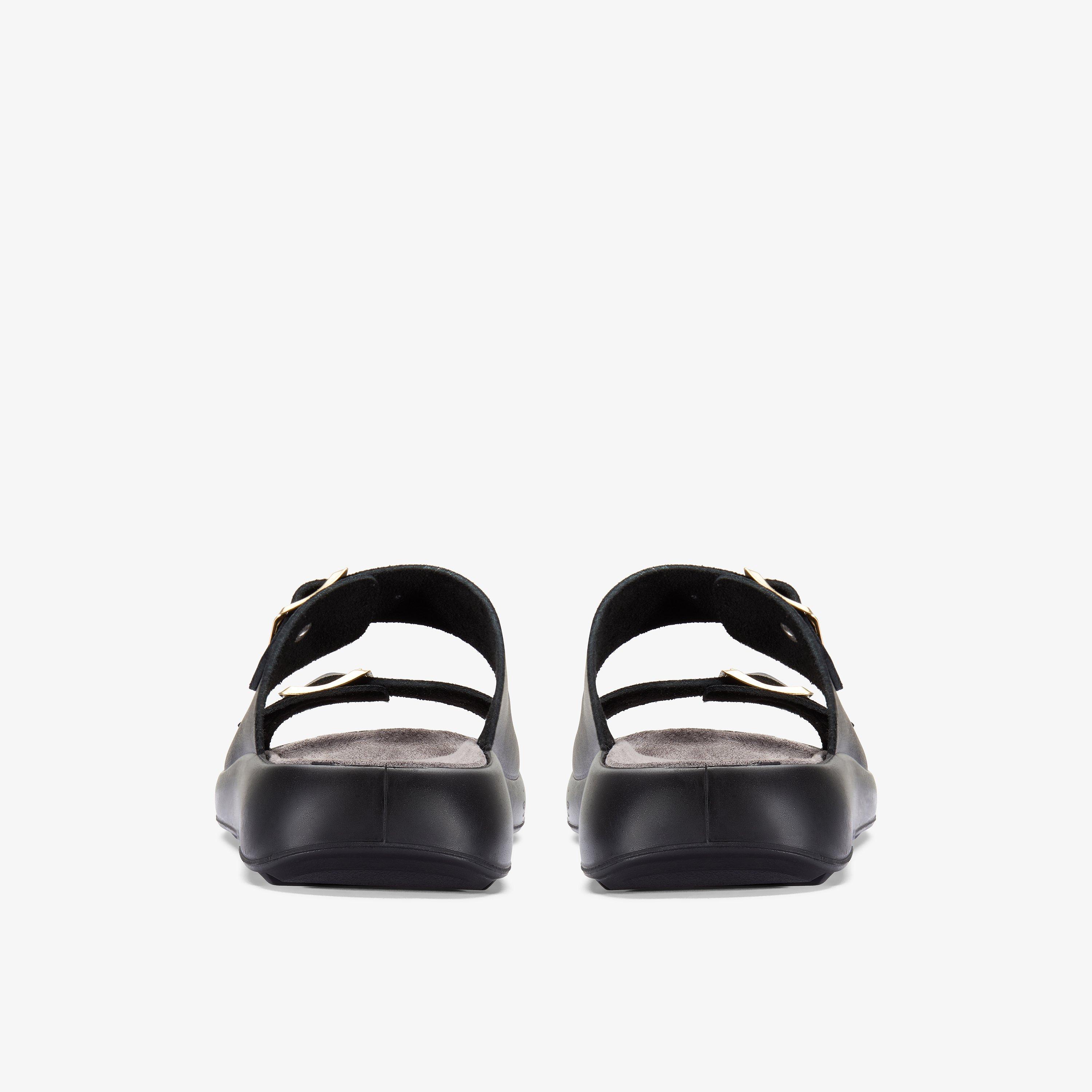 Un Oak Mule Black Leather Flat Sandals Slip Ons Sliders, view 4 of 6