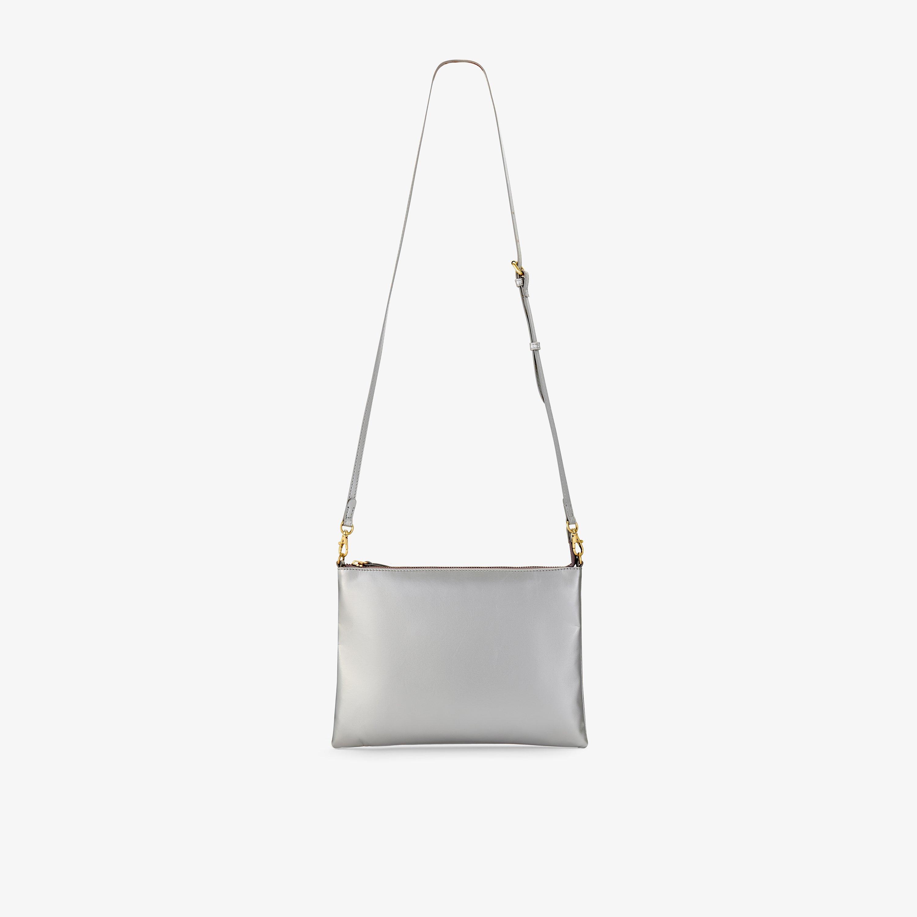 Essential Pouch Silver Metallic Clutch Bag Cross Body Bag, view 1 of 5