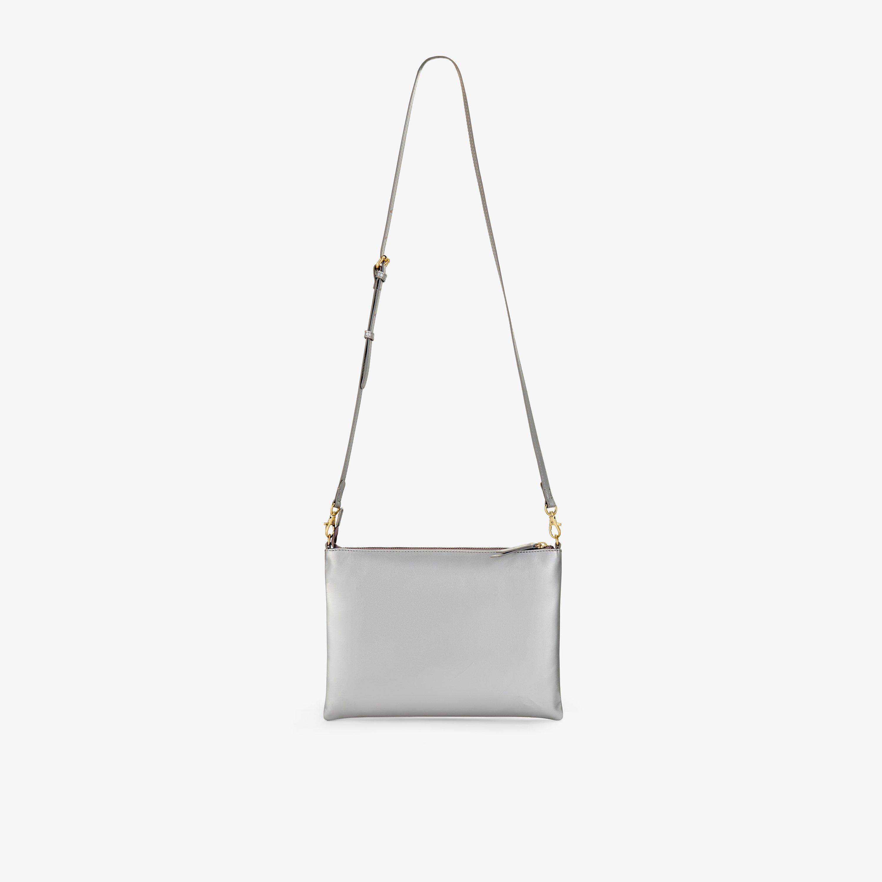 Essential Pouch Silver Metallic Clutch Bag Cross Body Bag, view 2 of 5