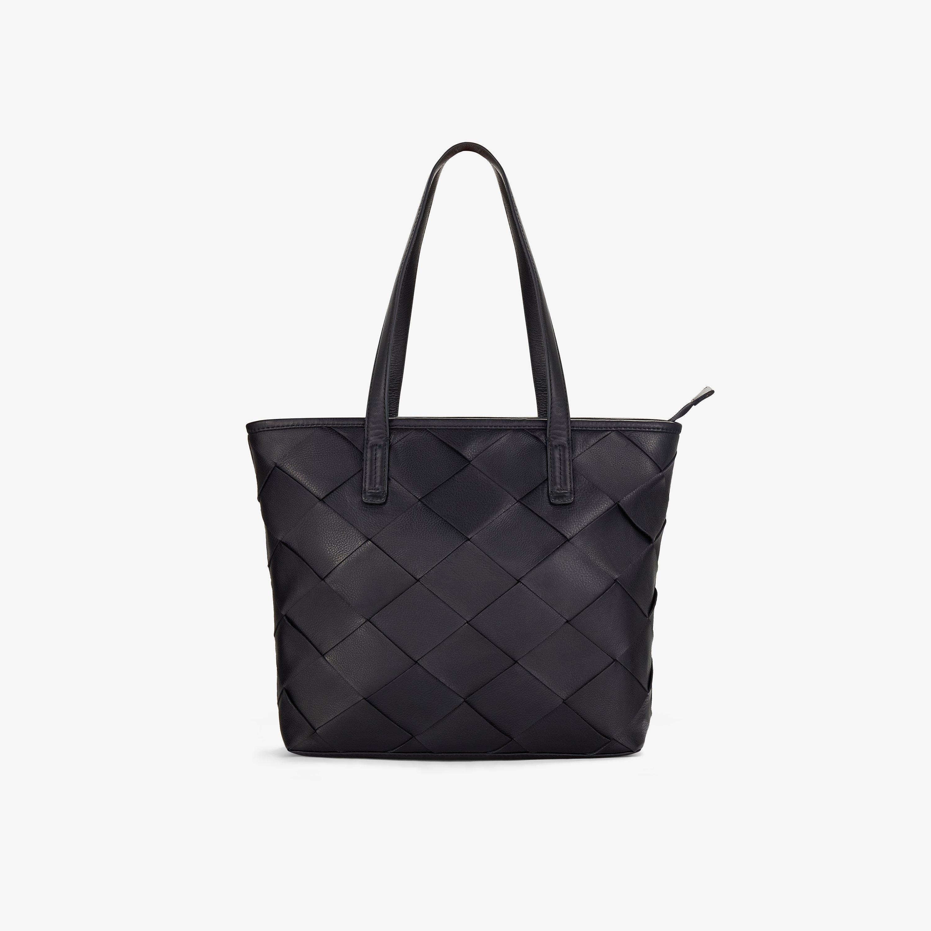 Etta Woven Tote Black Leather Tote Bag Shoulder Bag, view 1 of 6