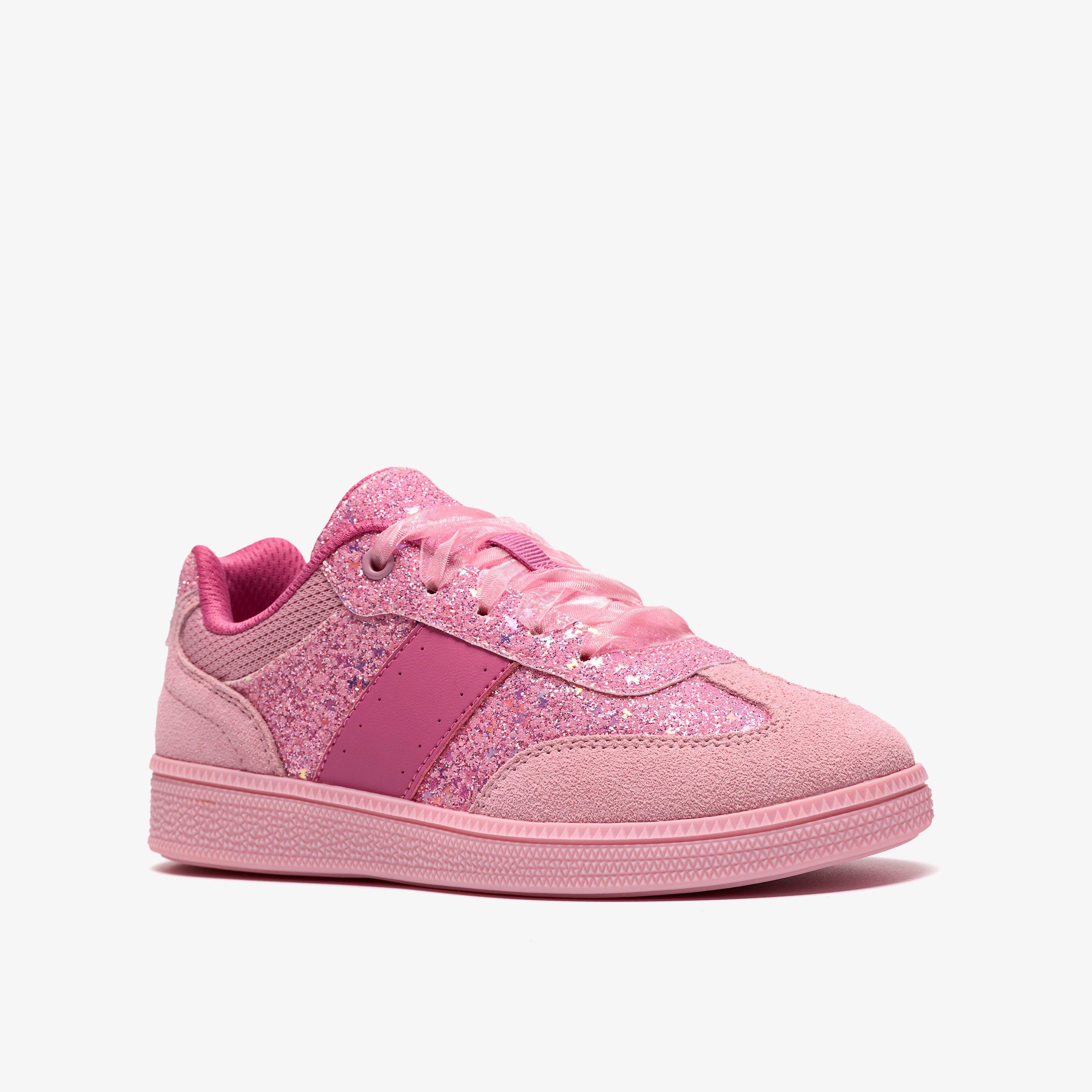 Cypress Lace Older Pink Sparkle Trainers, view 4 of 6