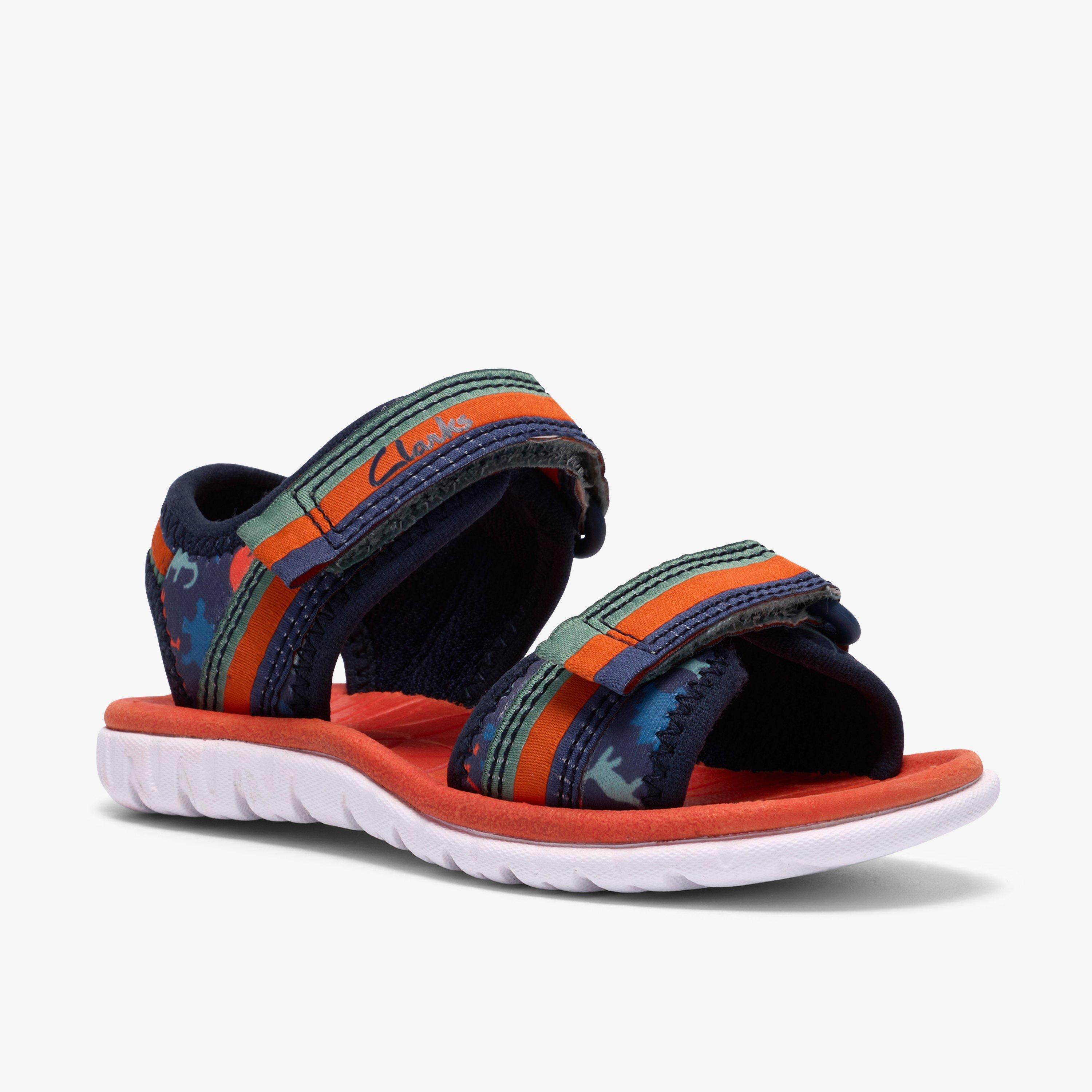 Surfing Tide Toddler Navy Print Flat Sandals Riptape, view 4 of 6
