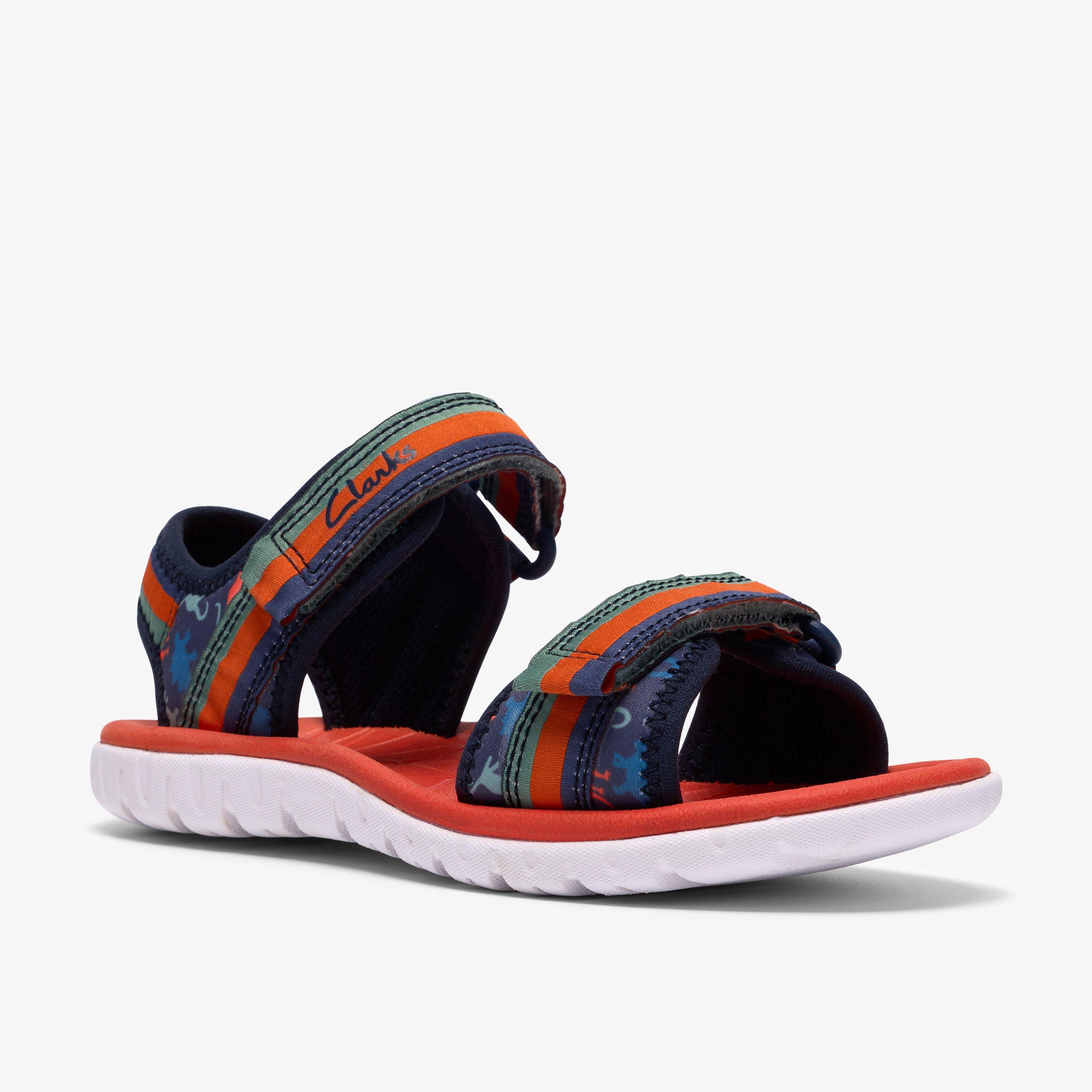 Surfing Tide Kid Navy Print Flat Sandals Riptape, view 4 of 6