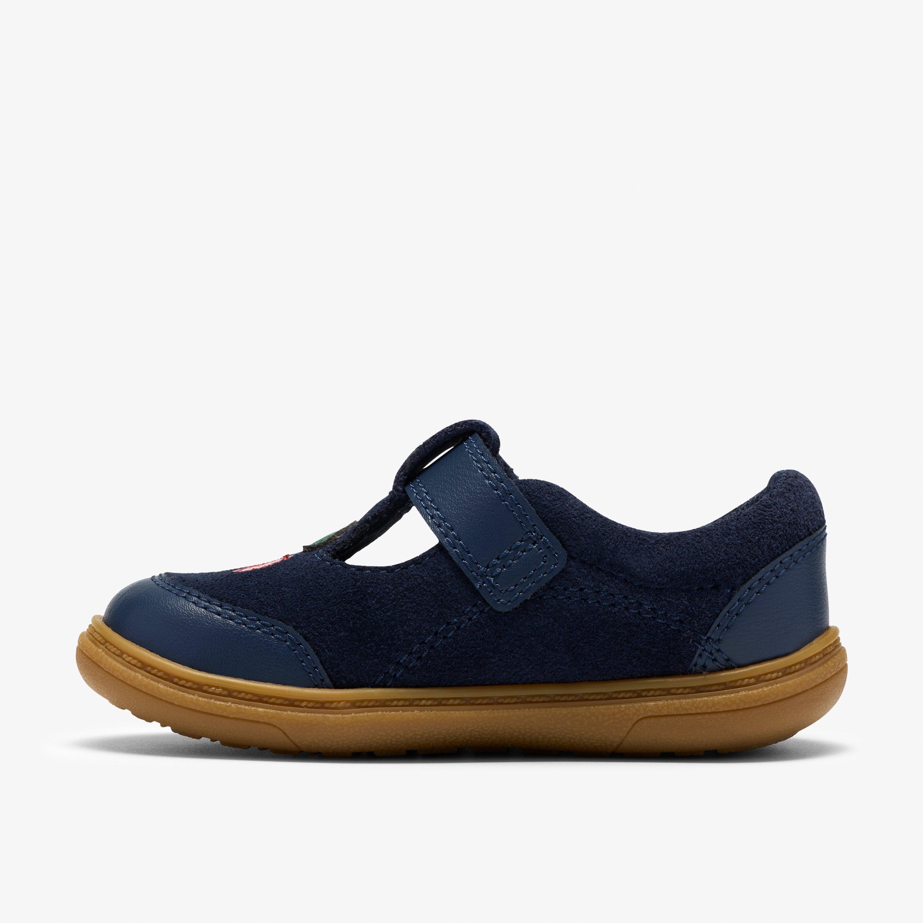 Flash Ruby Toddler Navy Leather T Bar Shoes Riptape, view 2 of 6