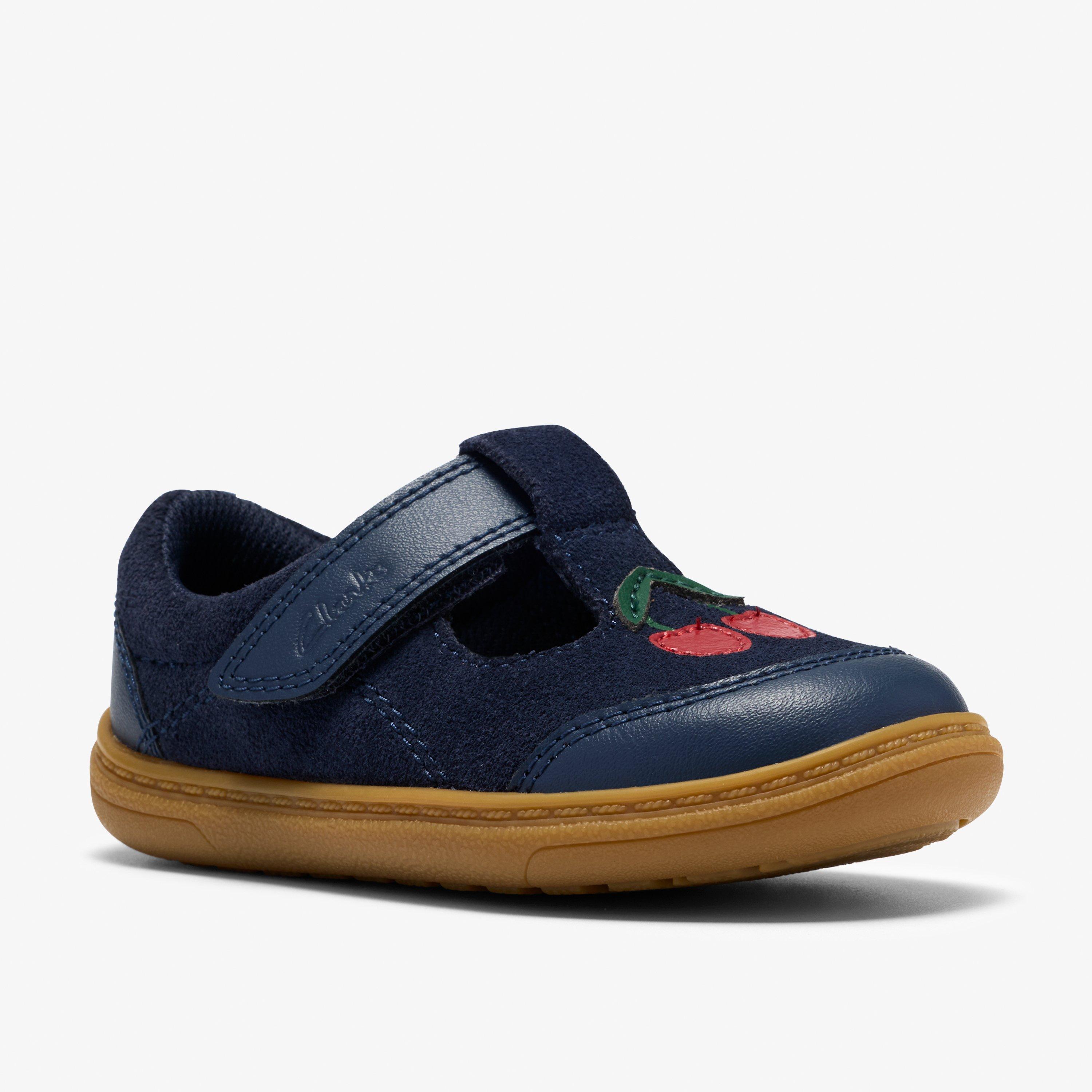 Flash Ruby Toddler Navy Leather T Bar Shoes Riptape, view 4 of 6