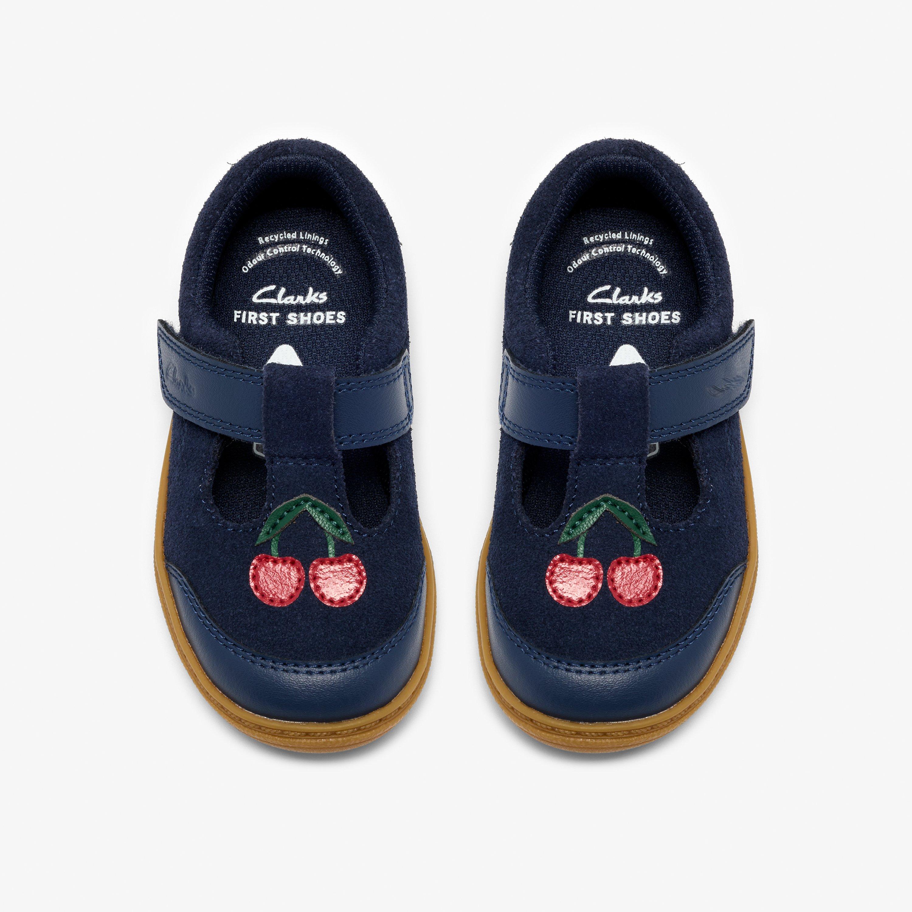 Flash Ruby Toddler Navy Leather T Bar Shoes Riptape, view 6 of 6