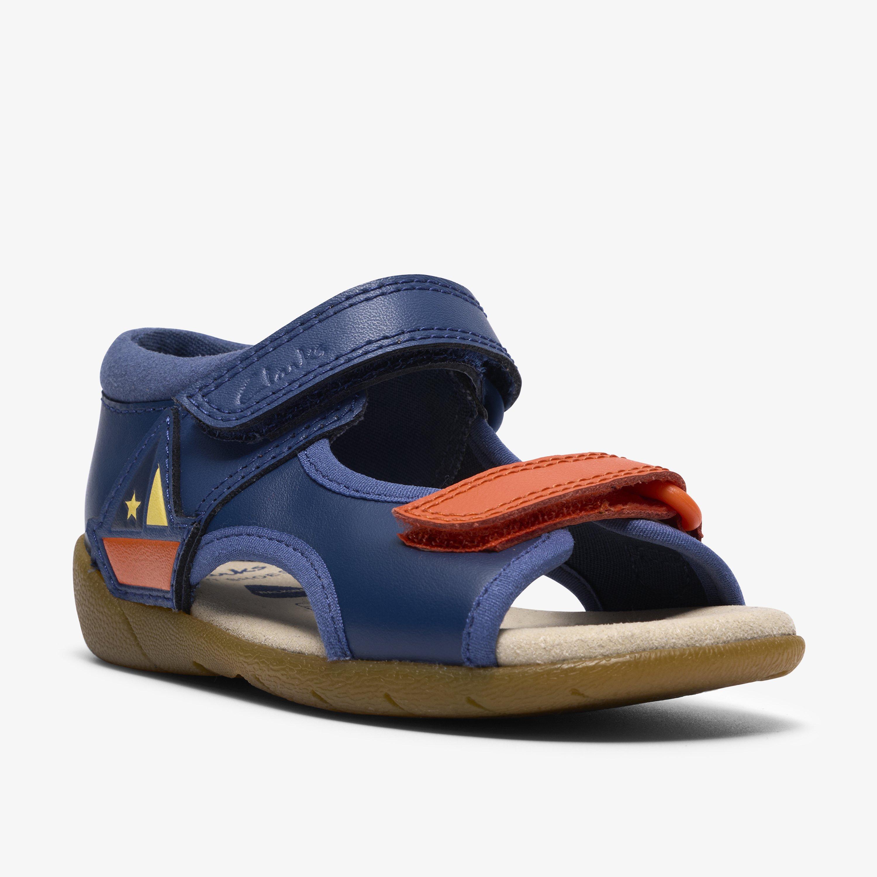 Zora Coast Toddler Navy Leather Flat Sandals Riptape, view 4 of 6