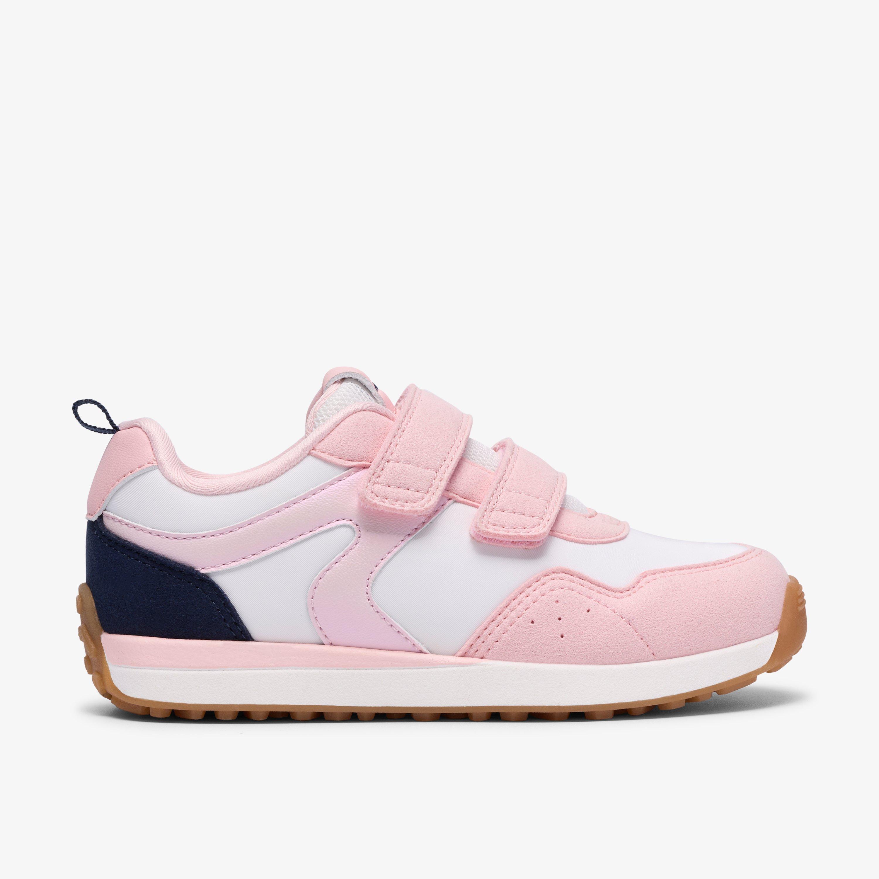 Dyrham Dash Kid White/Pink Trainers Riptape, view 1 of 6