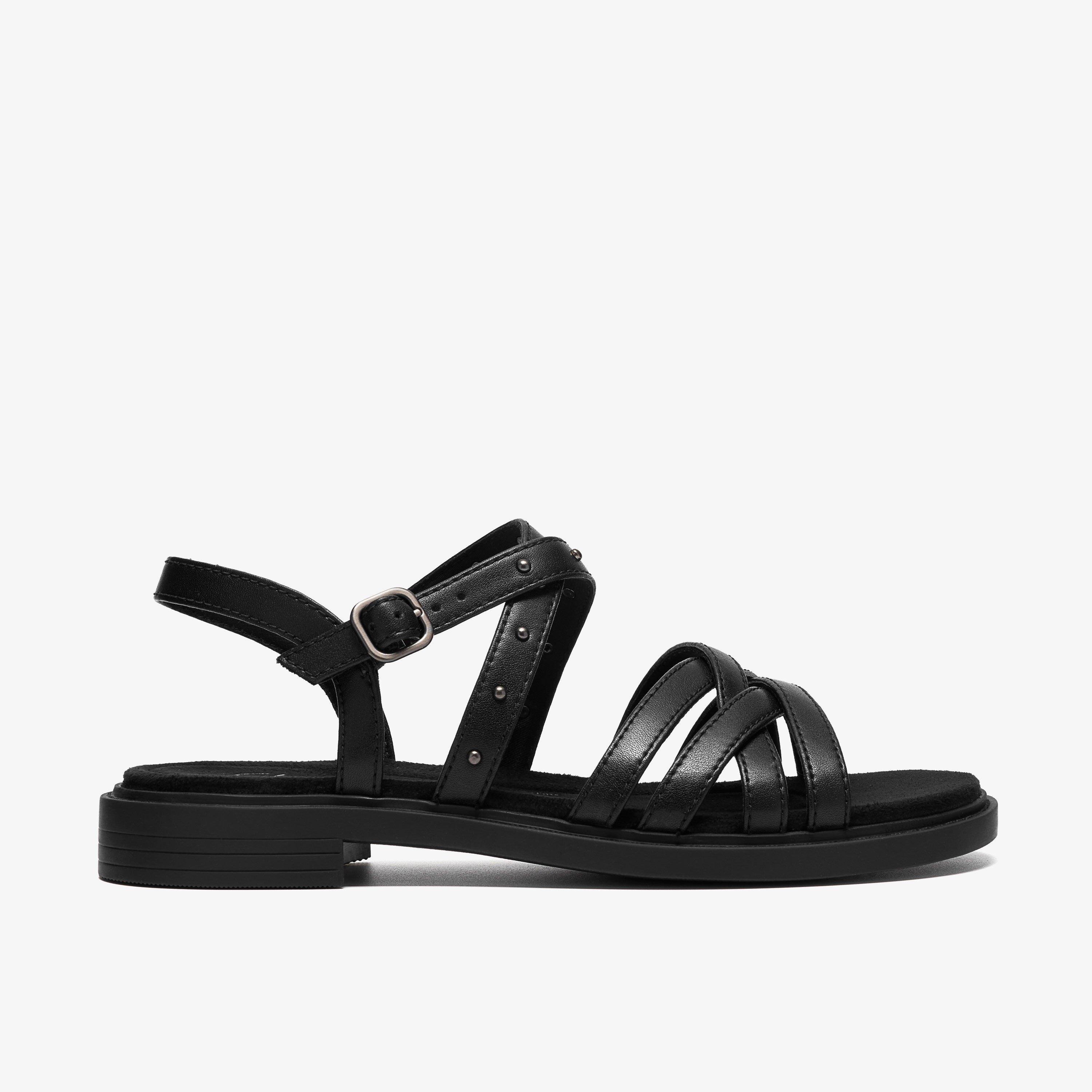 Trivanni Cove Black Leather Flat Sandals, view 1 of 6