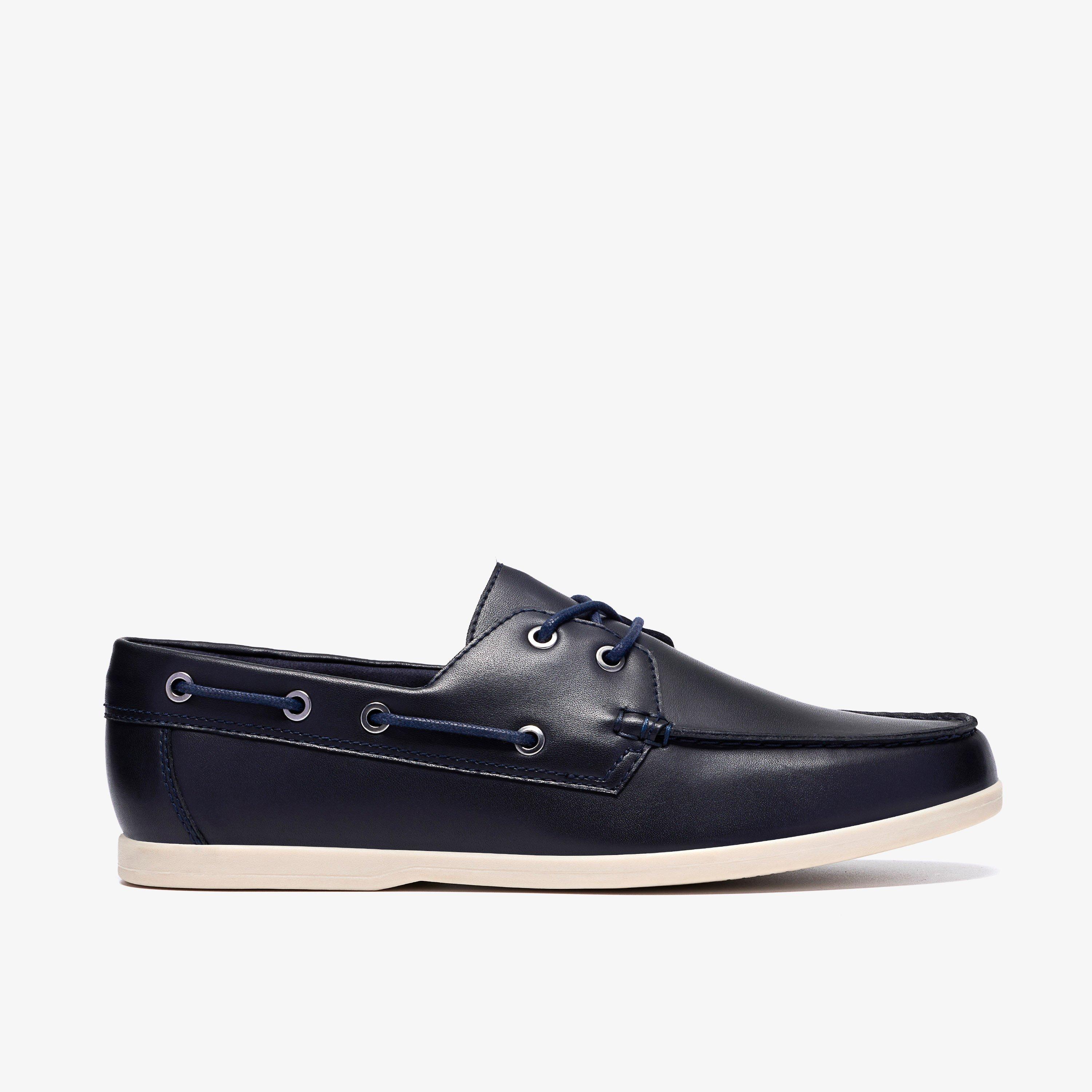 Ebford Lace Navy Leather Boat Shoes Lace Up, view 1 of 6
