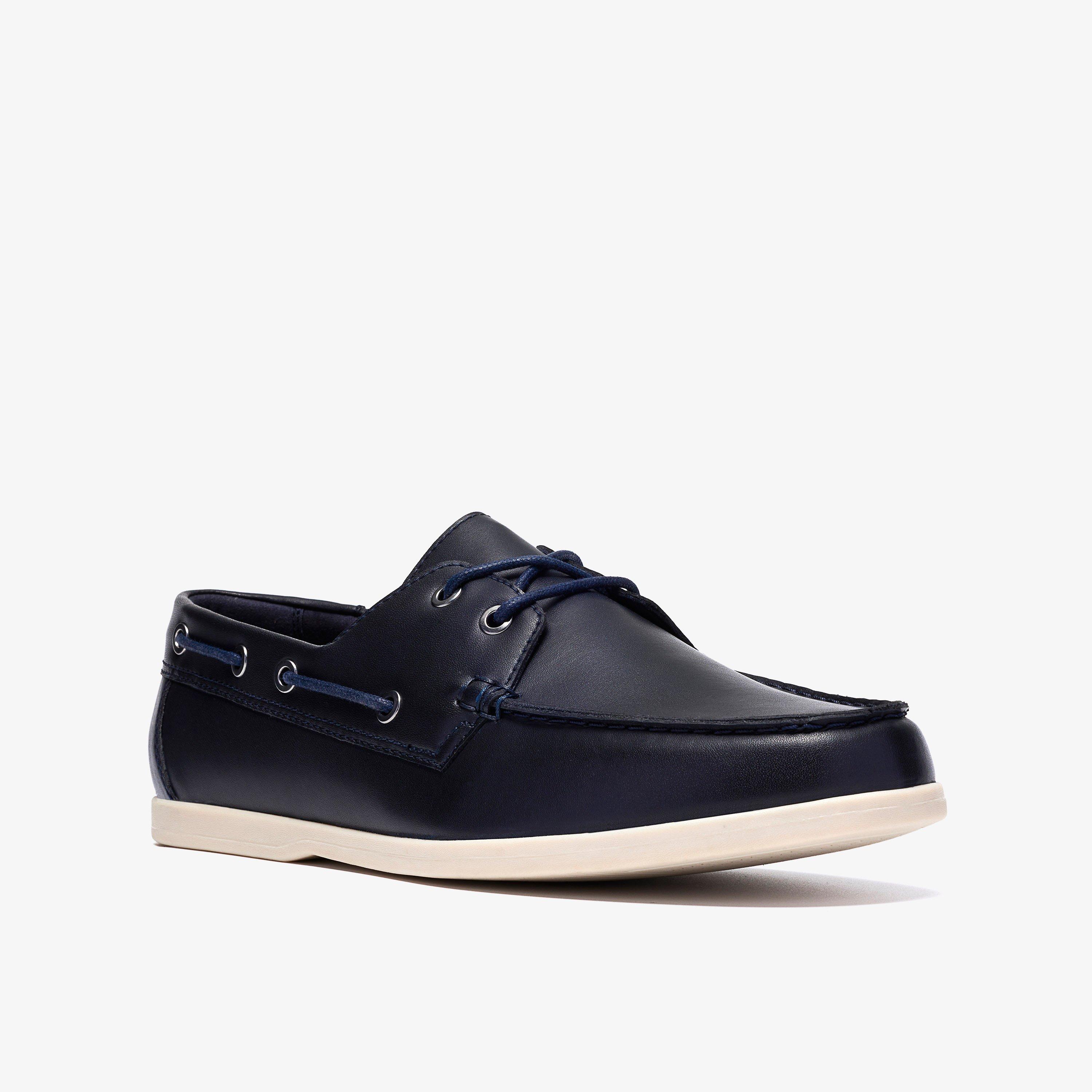 Ebford Lace Navy Leather Boat Shoes Lace Up, view 4 of 6