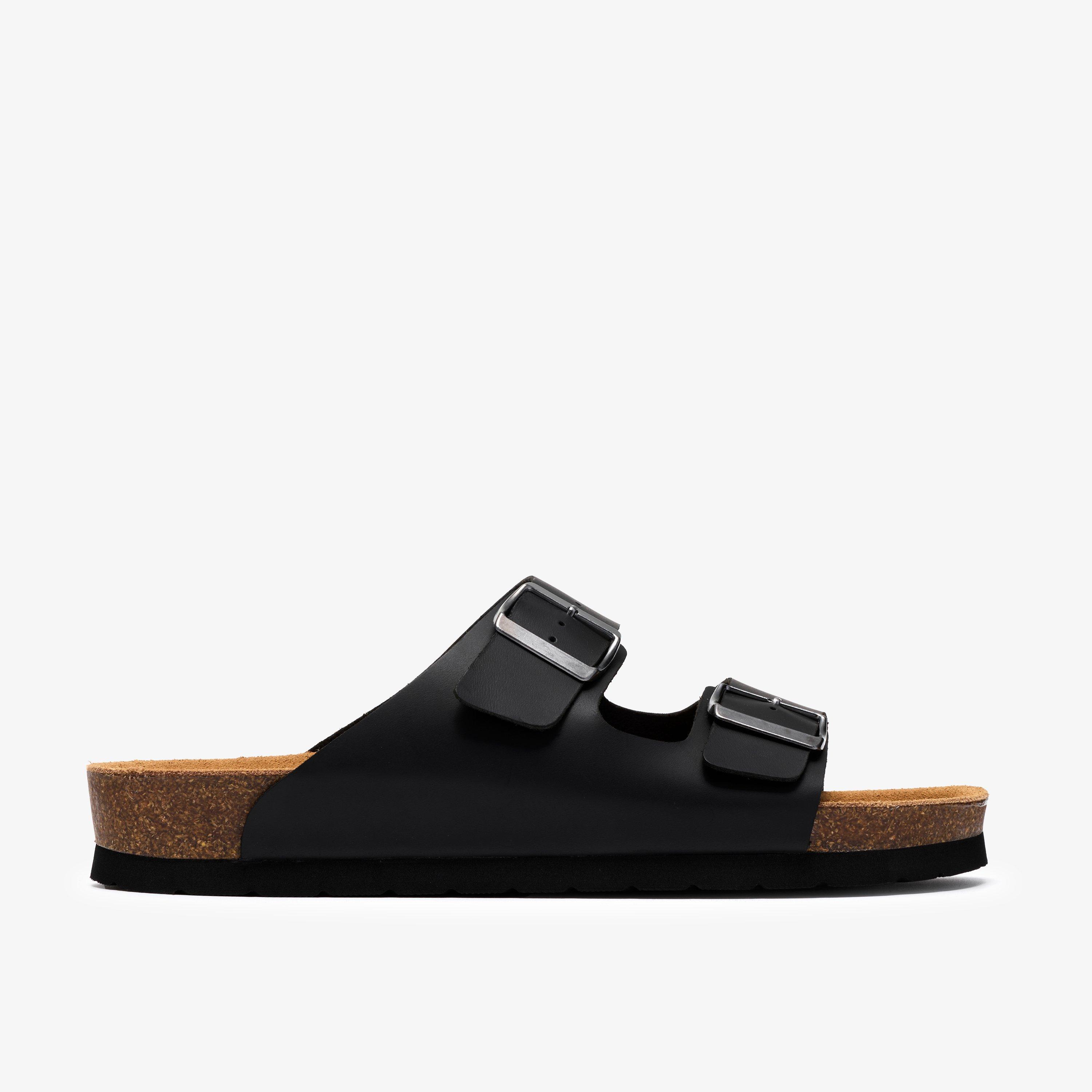 Sidmouth Strap Black Leather Sliders, view 1 of 6