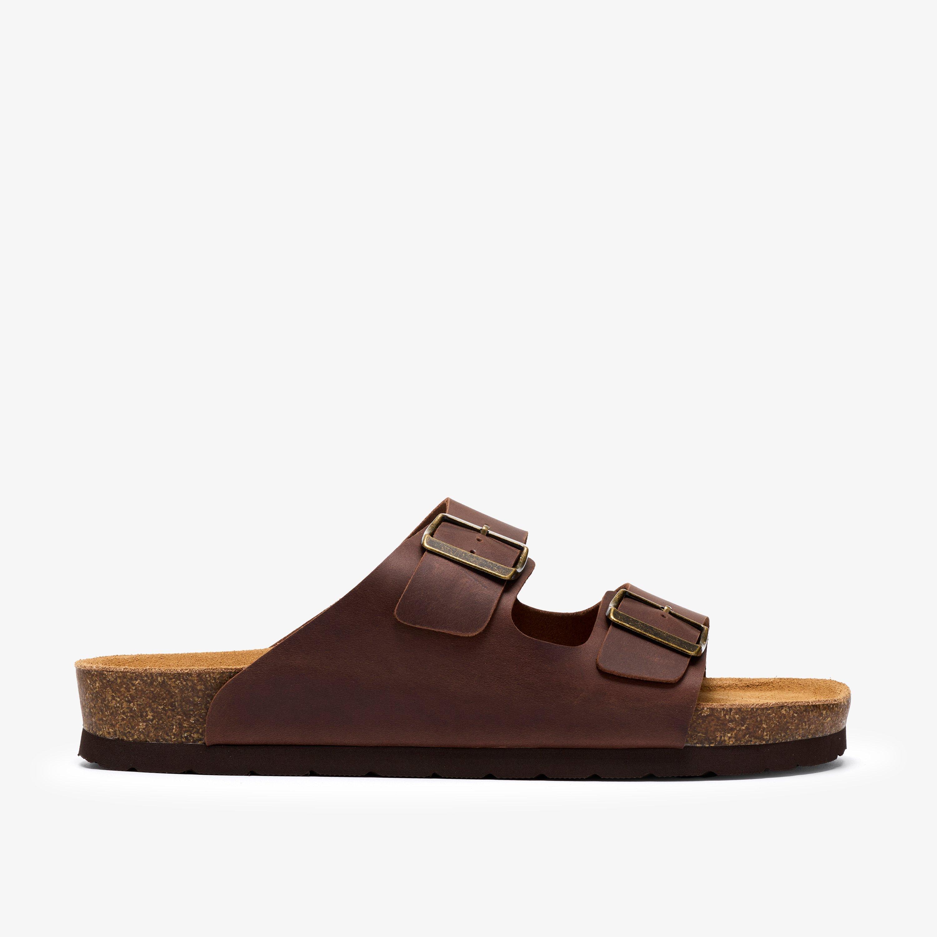 Sidmouth Strap Brown Leather Sliders, view 1 of 6