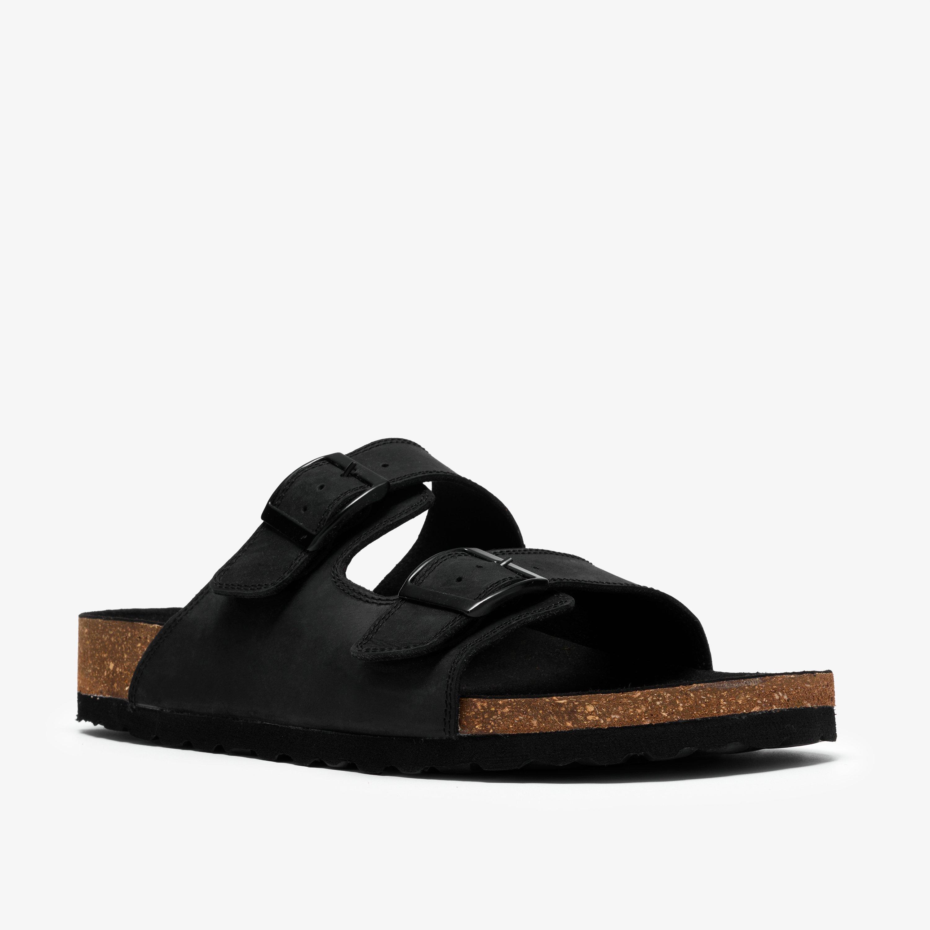 Wembury Strap Black Leather Slip Ons Flat Sandals, view 4 of 6