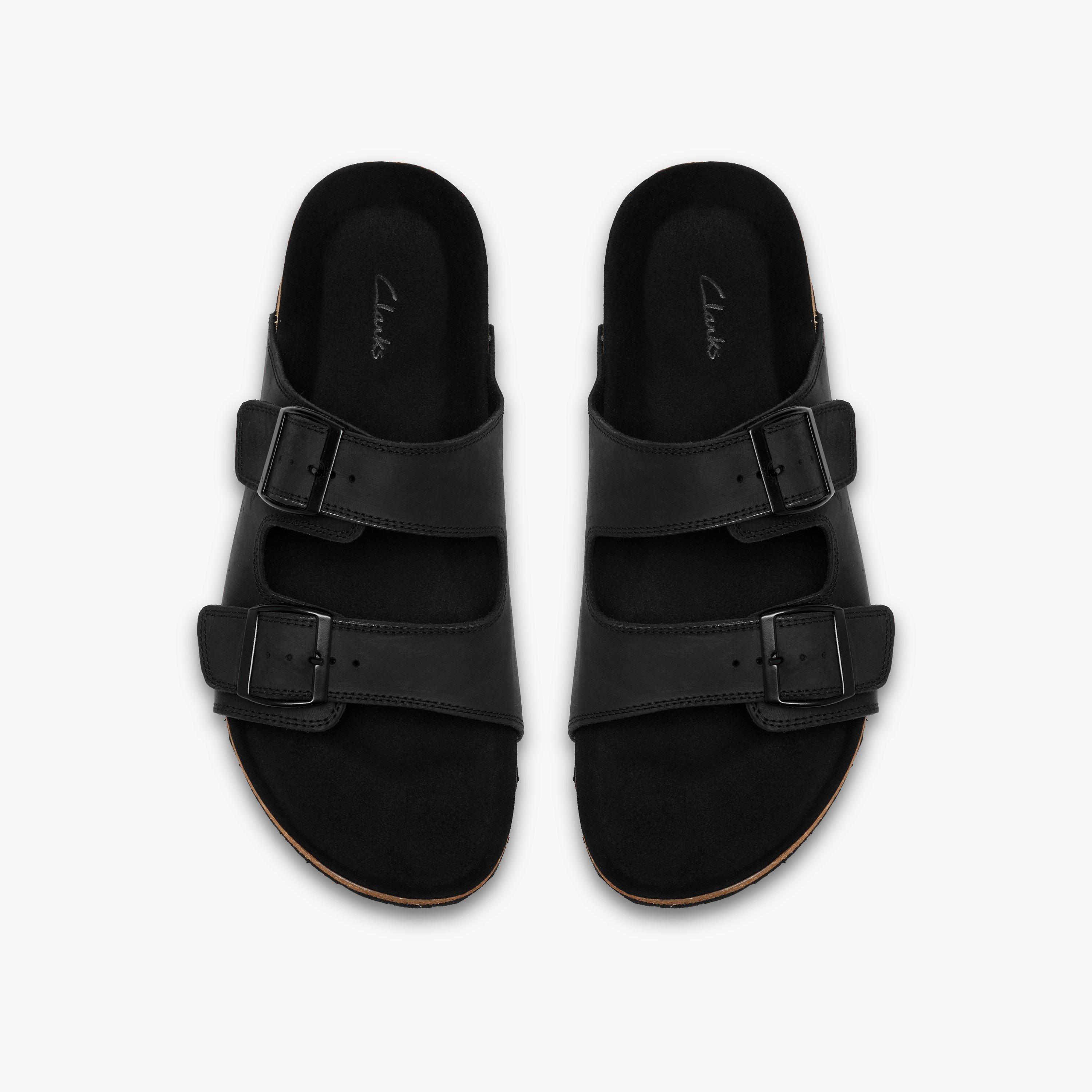 Wembury Strap Black Leather Slip Ons Flat Sandals, view 6 of 6