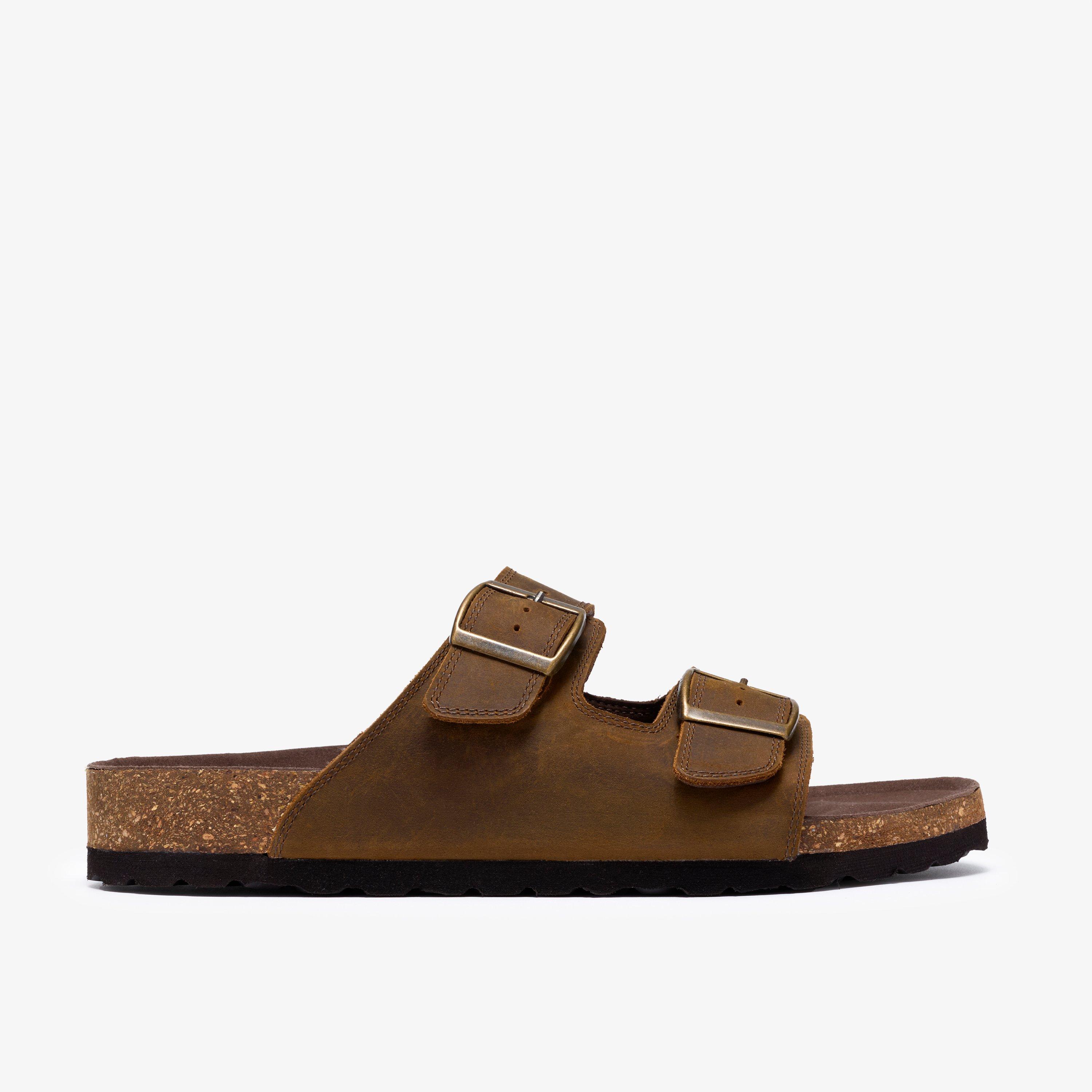 Wembury Strap Brown Leather Slip Ons Flat Sandals, view 1 of 6