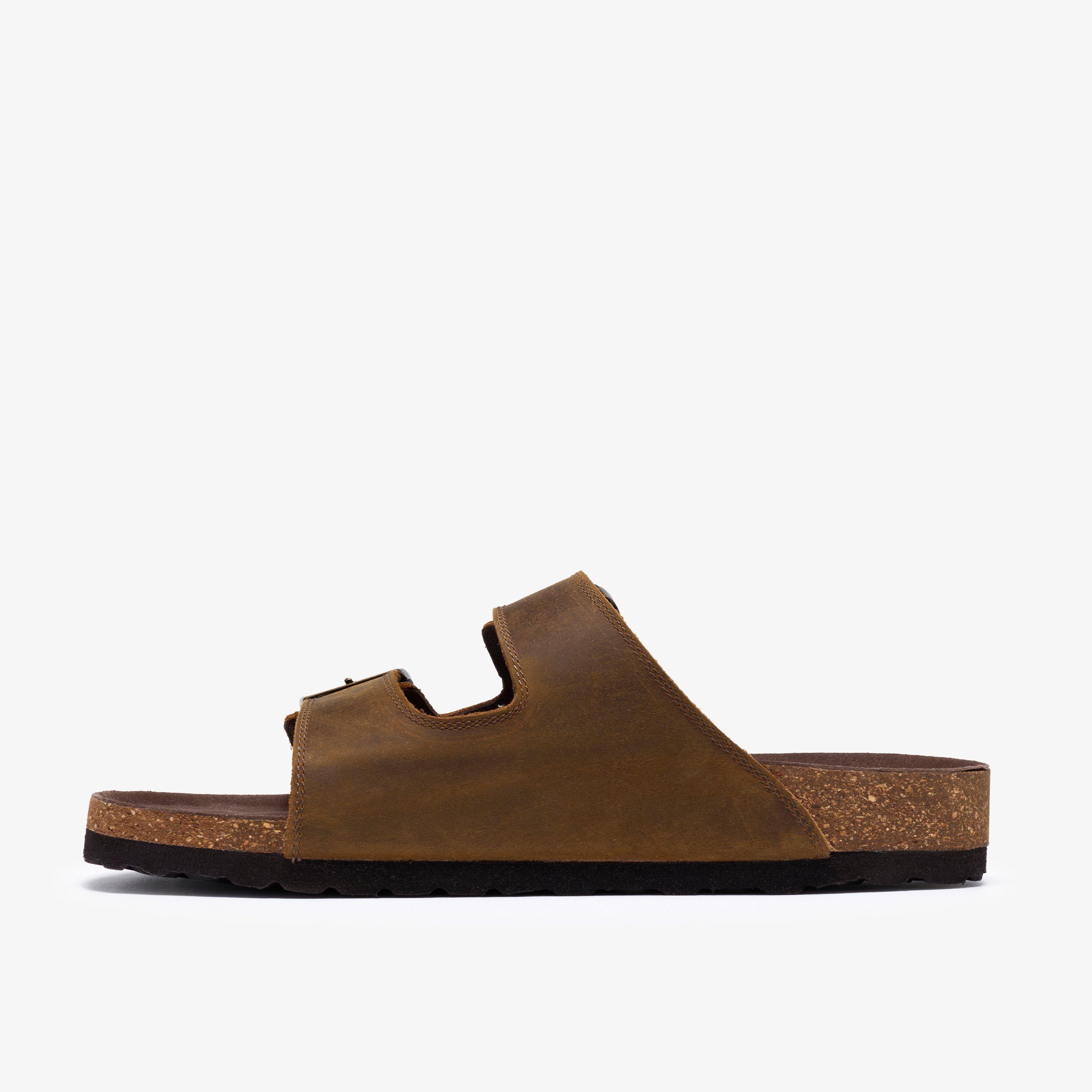 Wembury Strap Brown Leather Slip Ons Flat Sandals, view 2 of 6