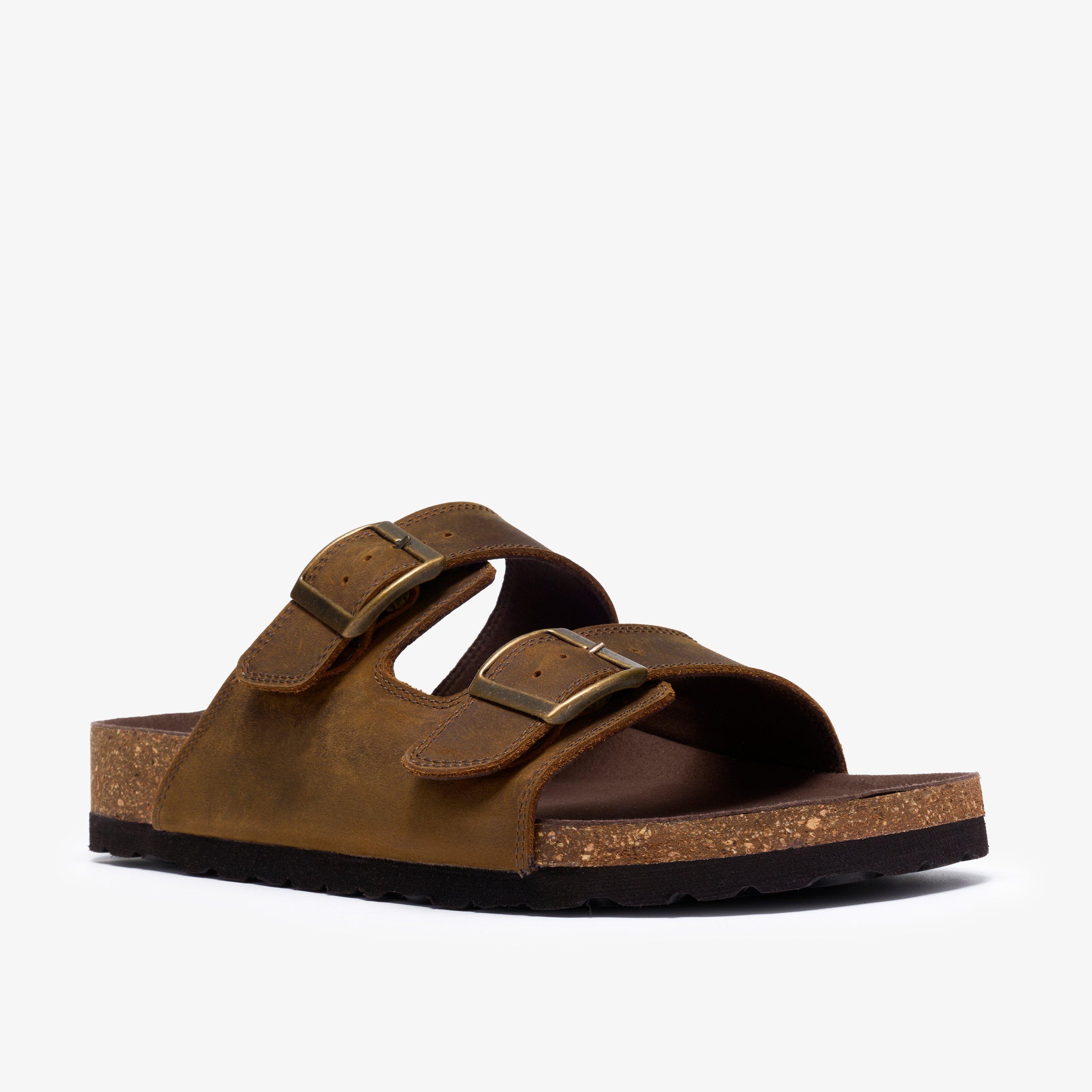 Wembury Strap Brown Leather Slip Ons Flat Sandals, view 4 of 6