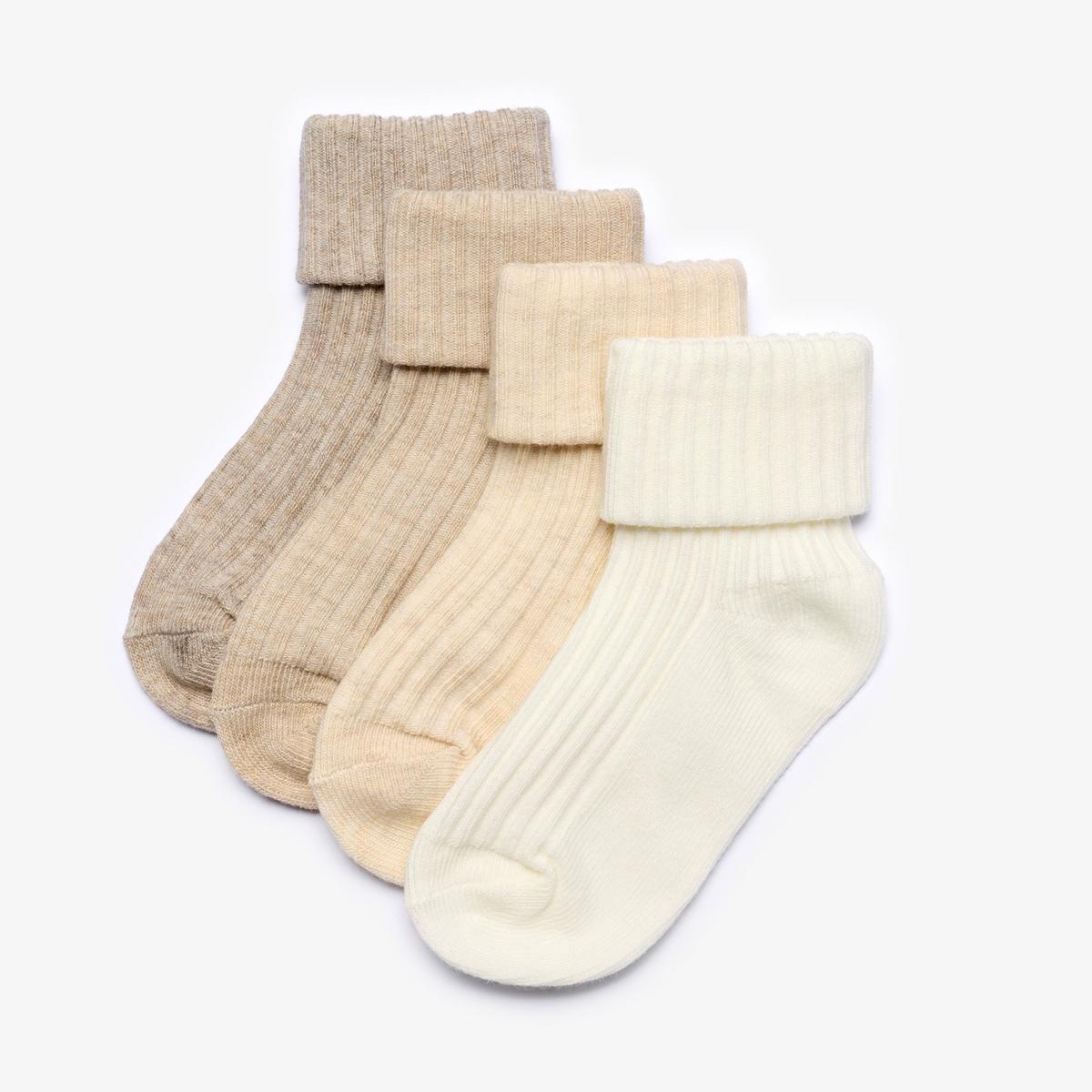 White Socks 4 Pack 6-12 Months — Beige