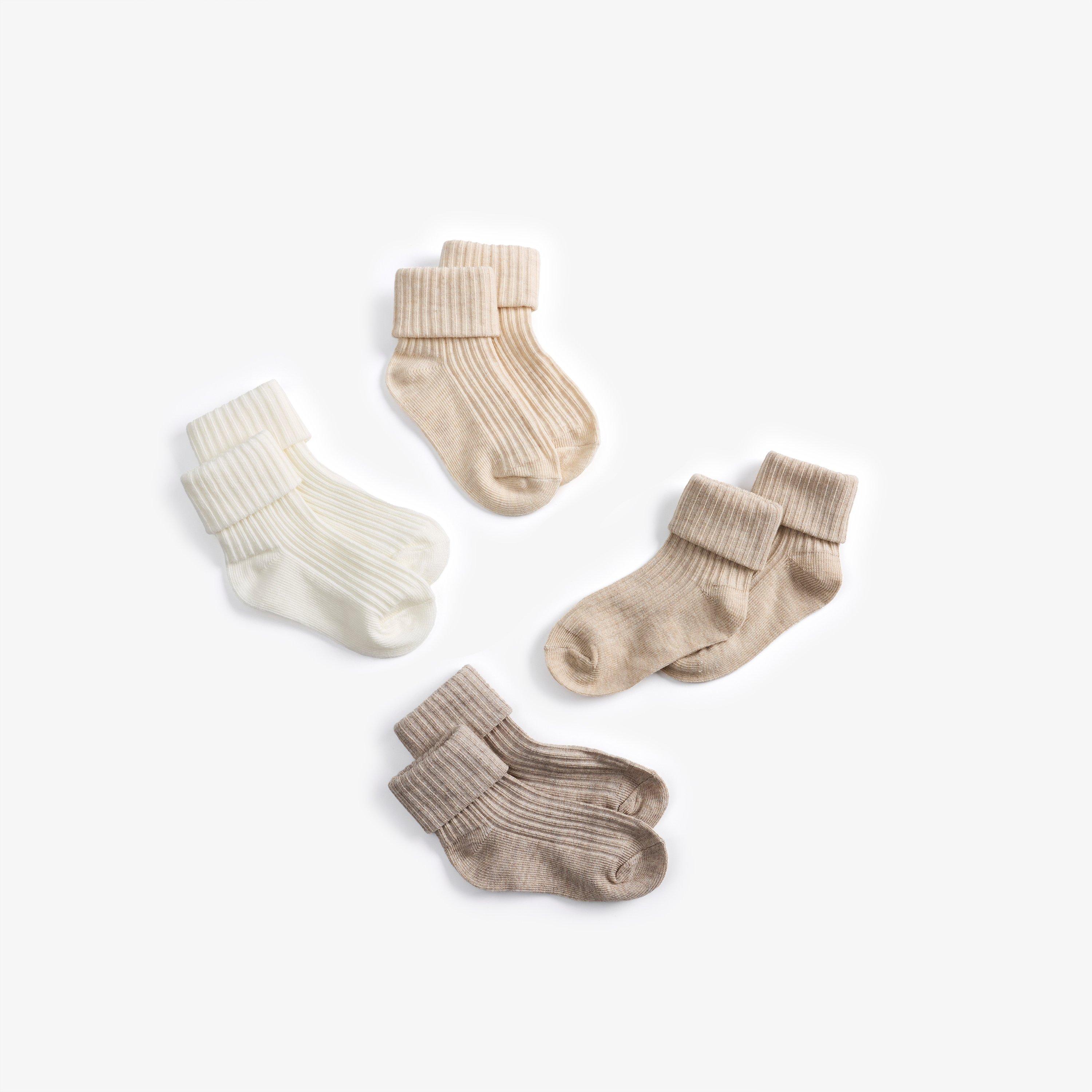White Socks 4 Pack 6-12 Months — Beige