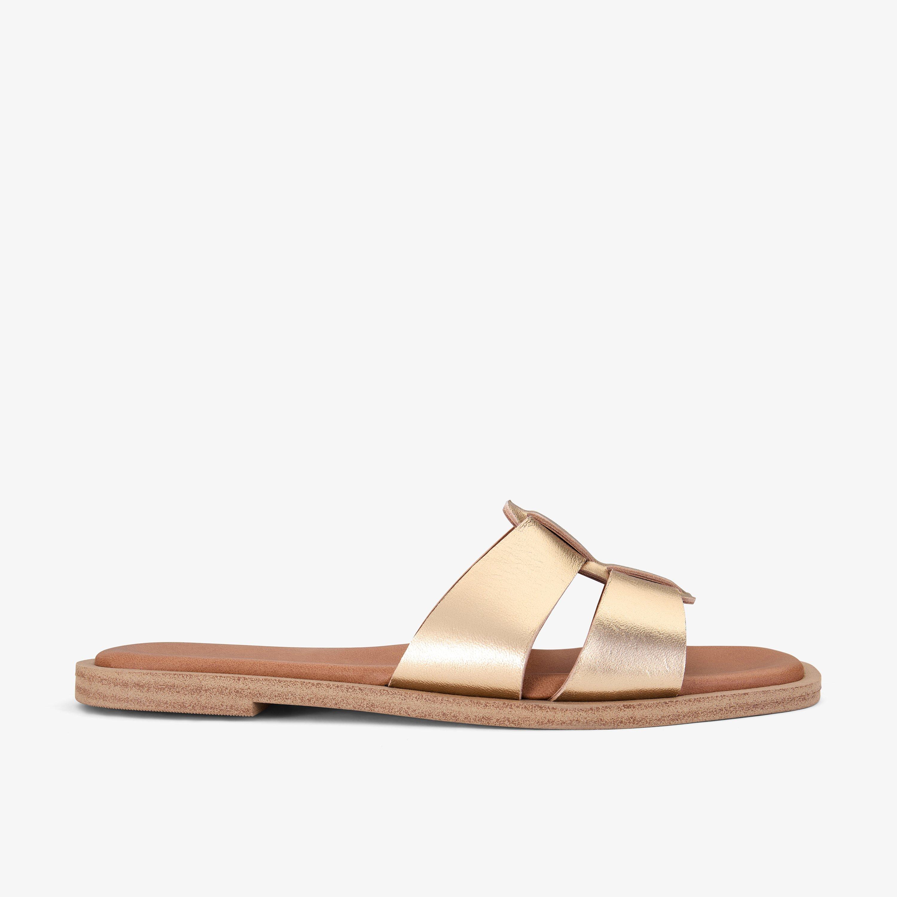 Trala Slide Gold Flat Sandals Sliders, view 1 of 6