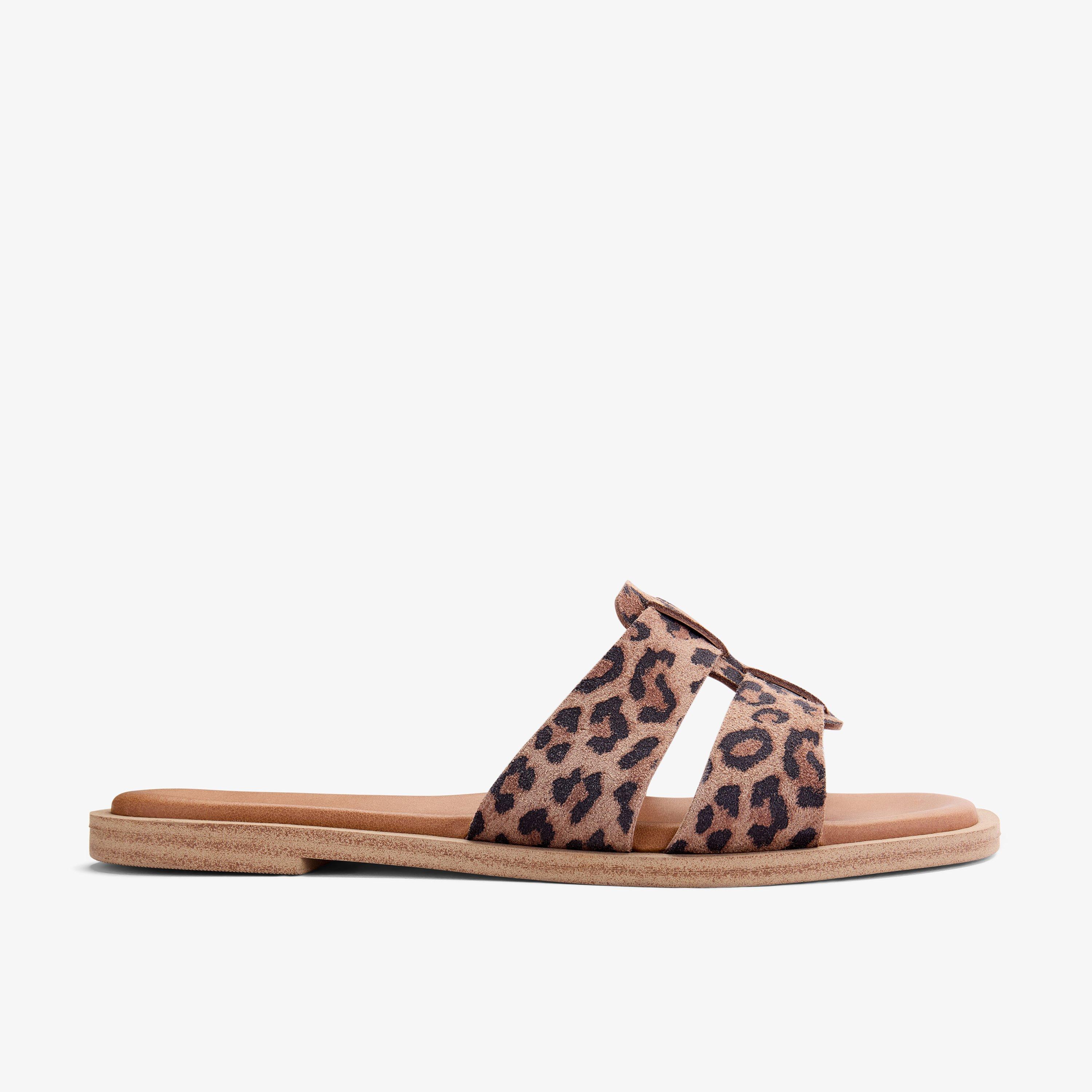Trala Slide Leopard Print Flat Sandals Sliders, view 1 of 6