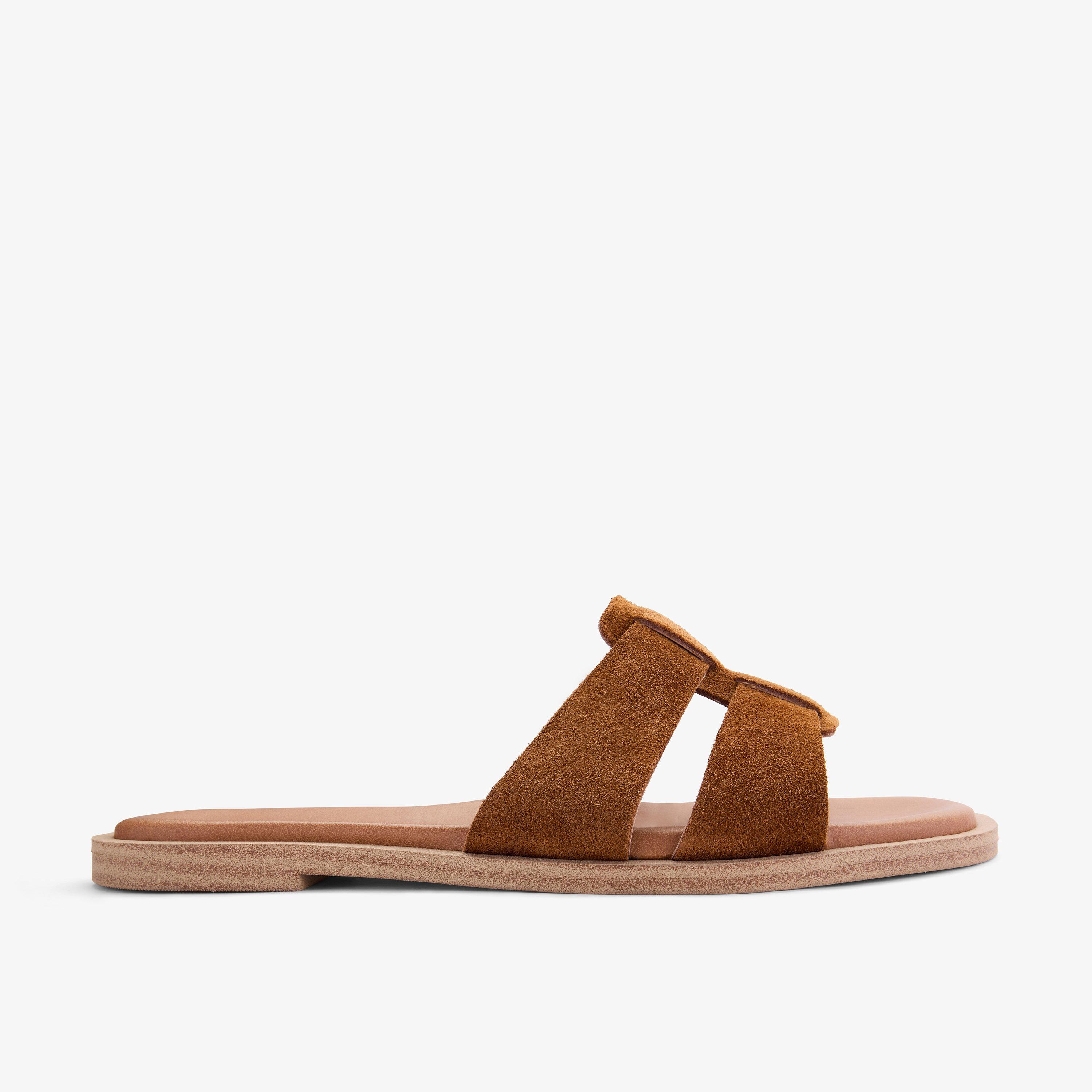 Trala Slide Tan Suede Flat Sandals Sliders, view 1 of 6