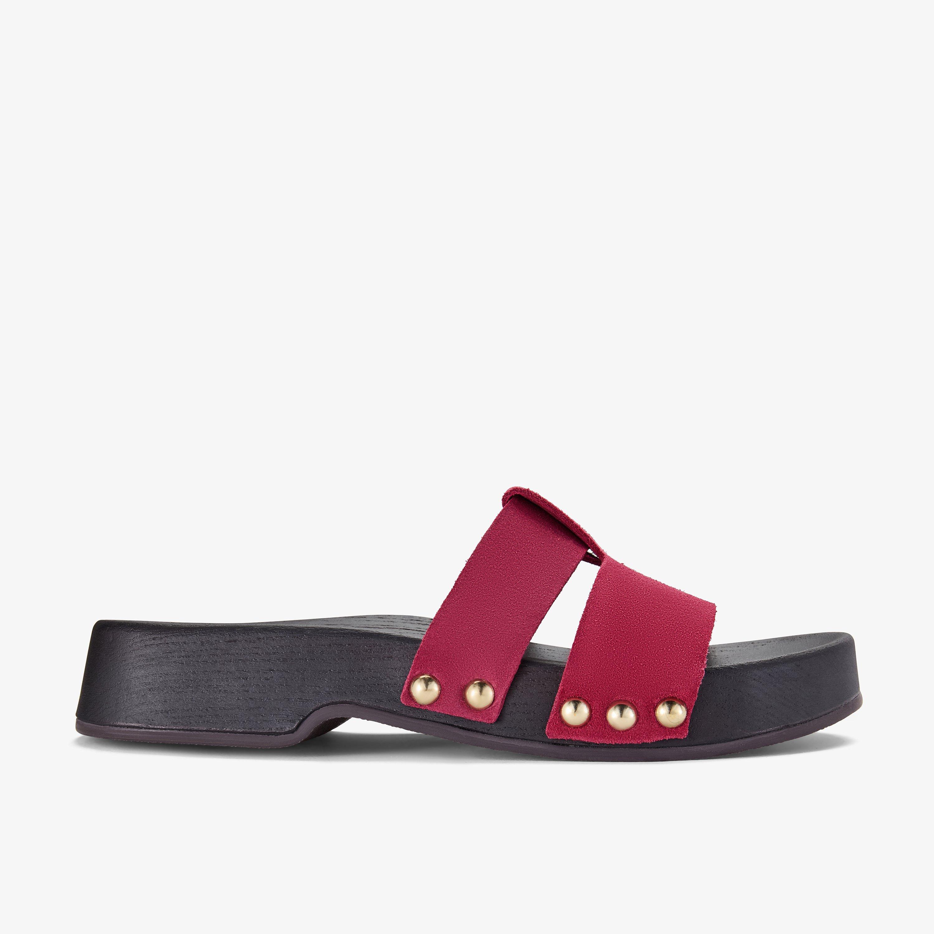 Bellaza Clog Burgundy Suede Flat Sandals Slip Ons, view 1 of 6