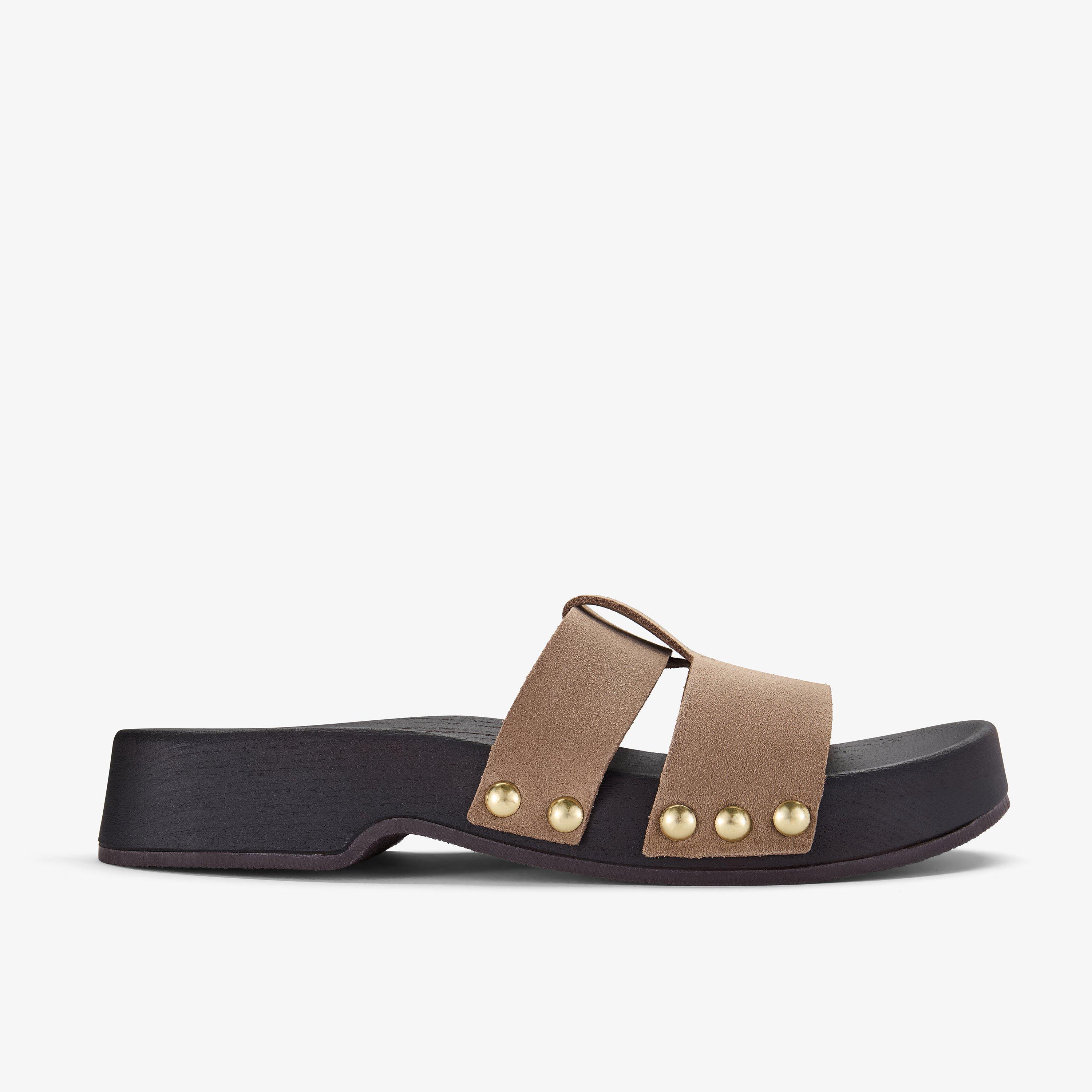 Bellaza Clog Tan Suede Flat Sandals Slip Ons, view 1 of 6