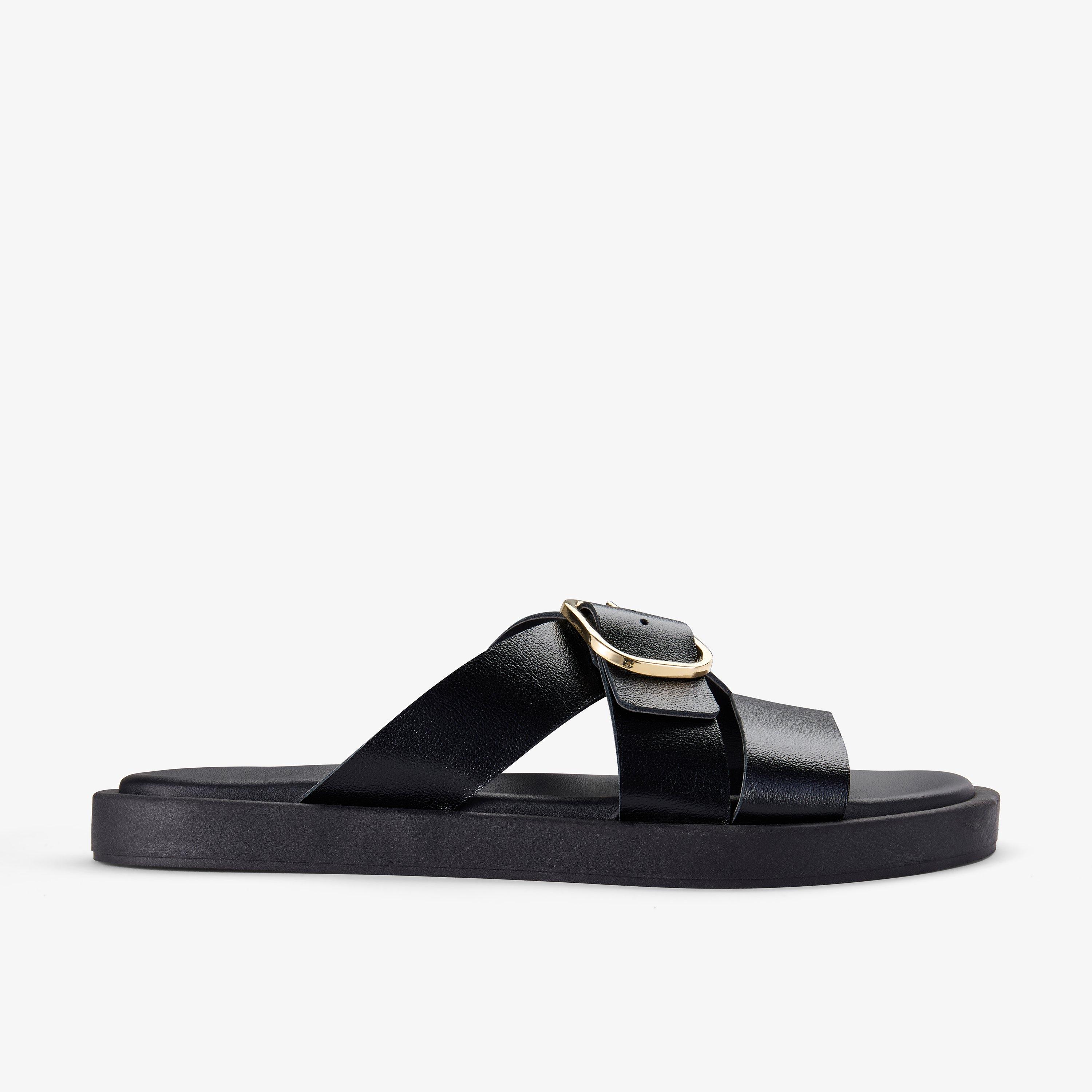 Ravina Strap Black Flat Sandals, view 1 of 6