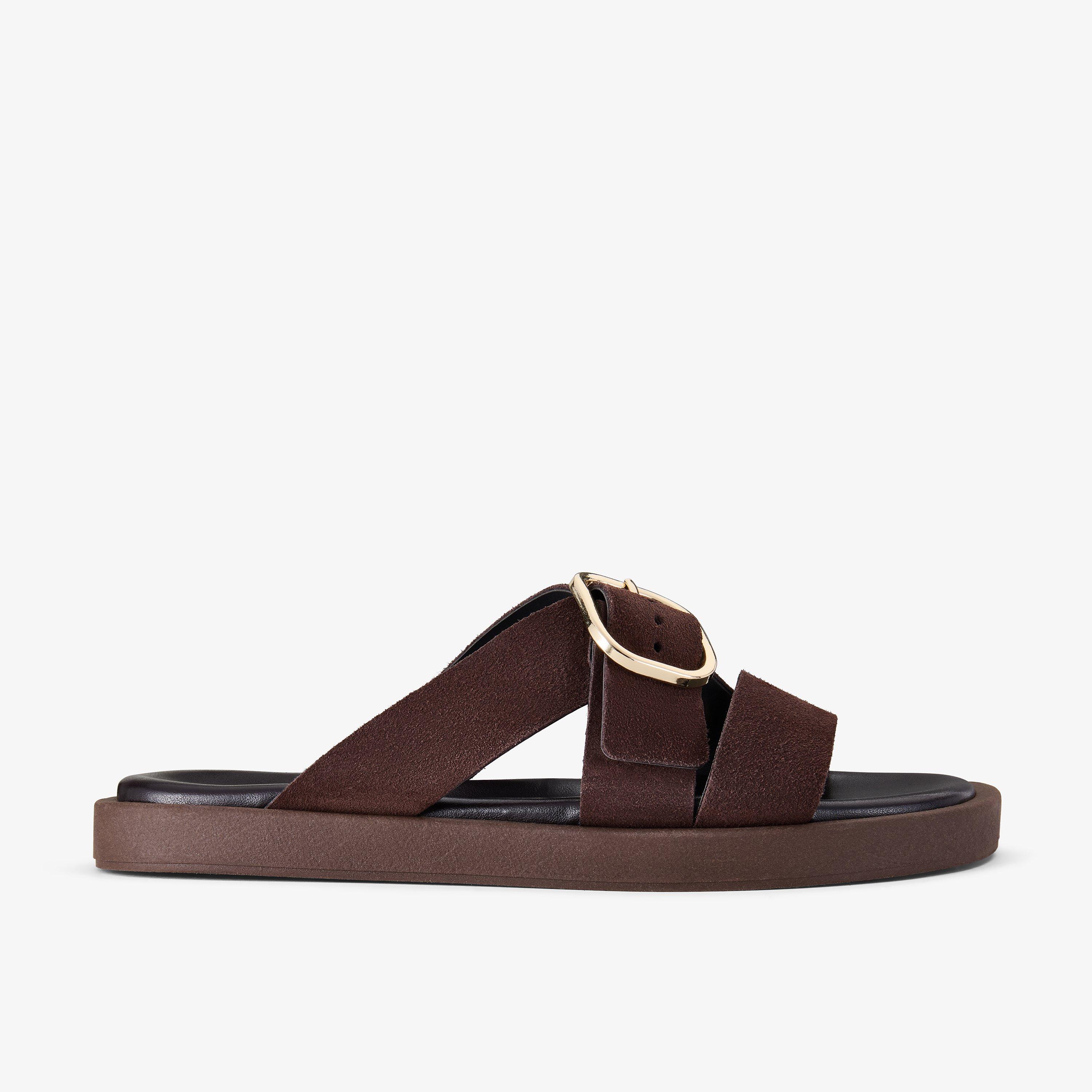 Ravina Strap Dark Brown Flat Sandals, view 1 of 6