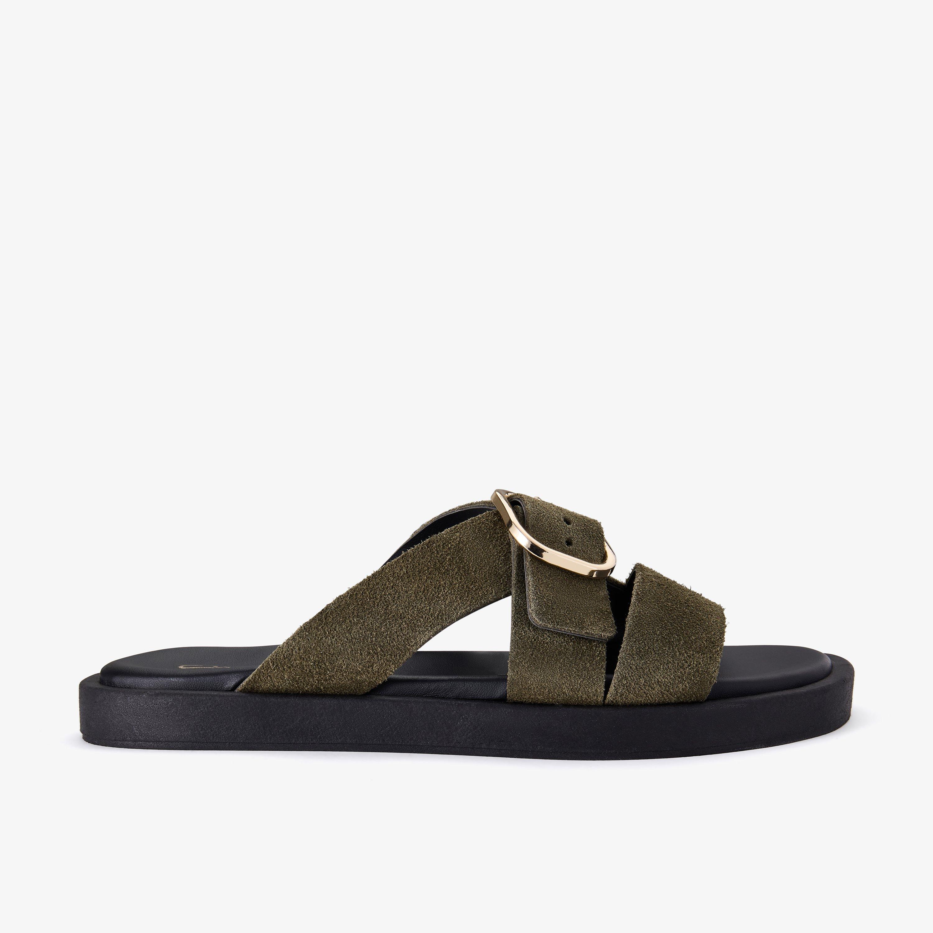 Ravina Strap Olive Flat Sandals, view 1 of 6