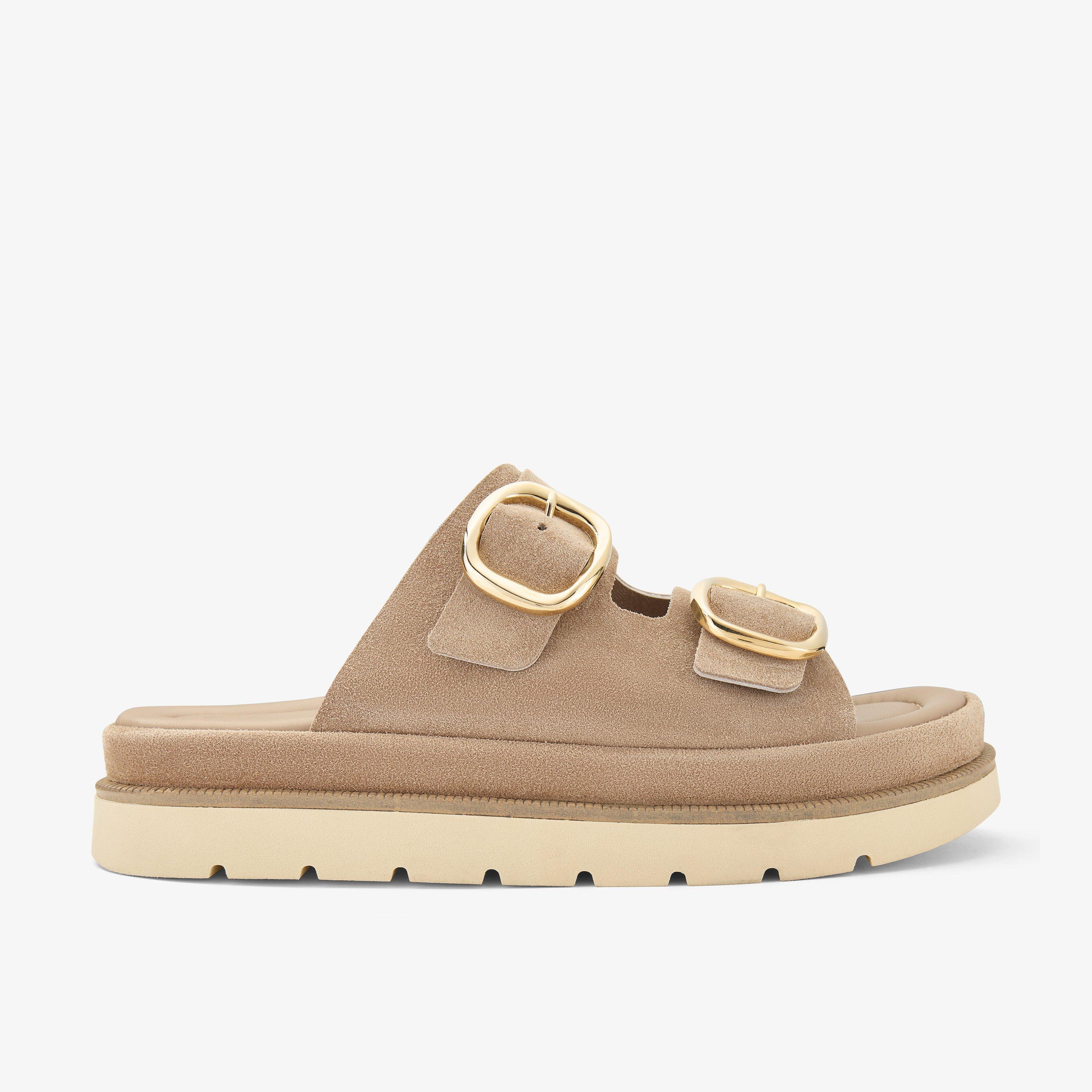 Sorella Mule Daim Sable Sandales plates Chaussures Compensées Claquettes, view 1 of 6