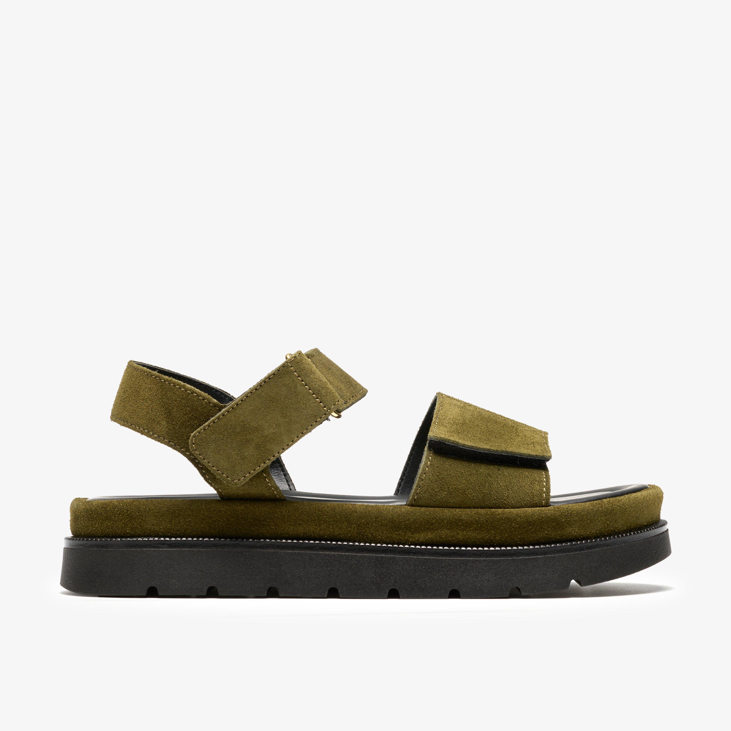 Sorella Strap Olive Suede Flat Sandals Flatforms, view 1 of 6